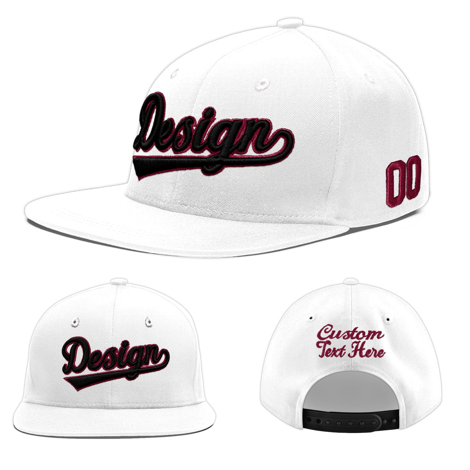 Custom White 3D Puff Embroidery Flat Embroidery Casual Sport Baseball Cap