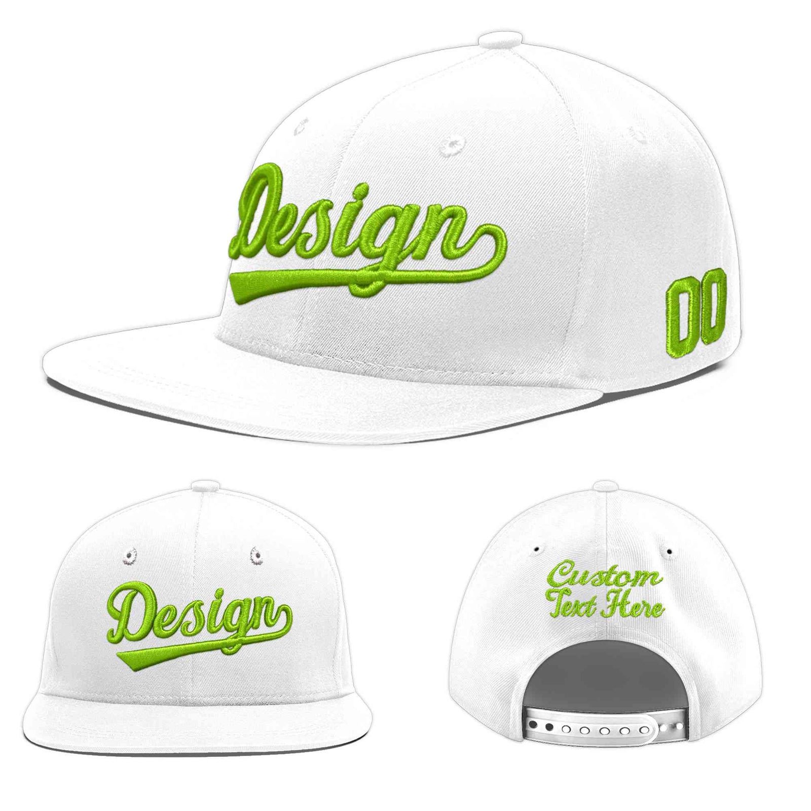 Custom White 3D Puff Embroidery Flat Embroidery Casual Sport Baseball Cap