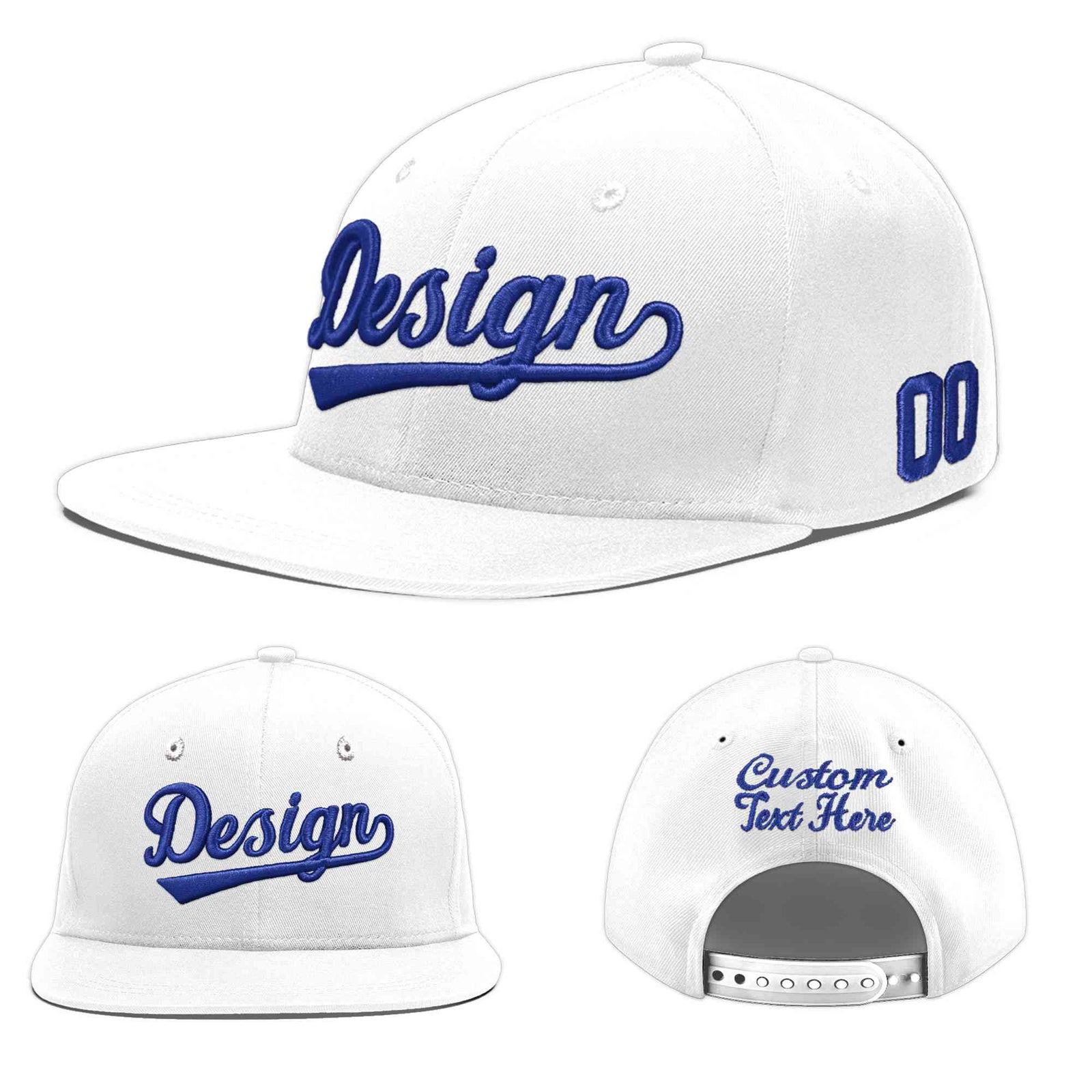 Custom White 3D Puff Embroidery Flat Embroidery Casual Sport Baseball Cap