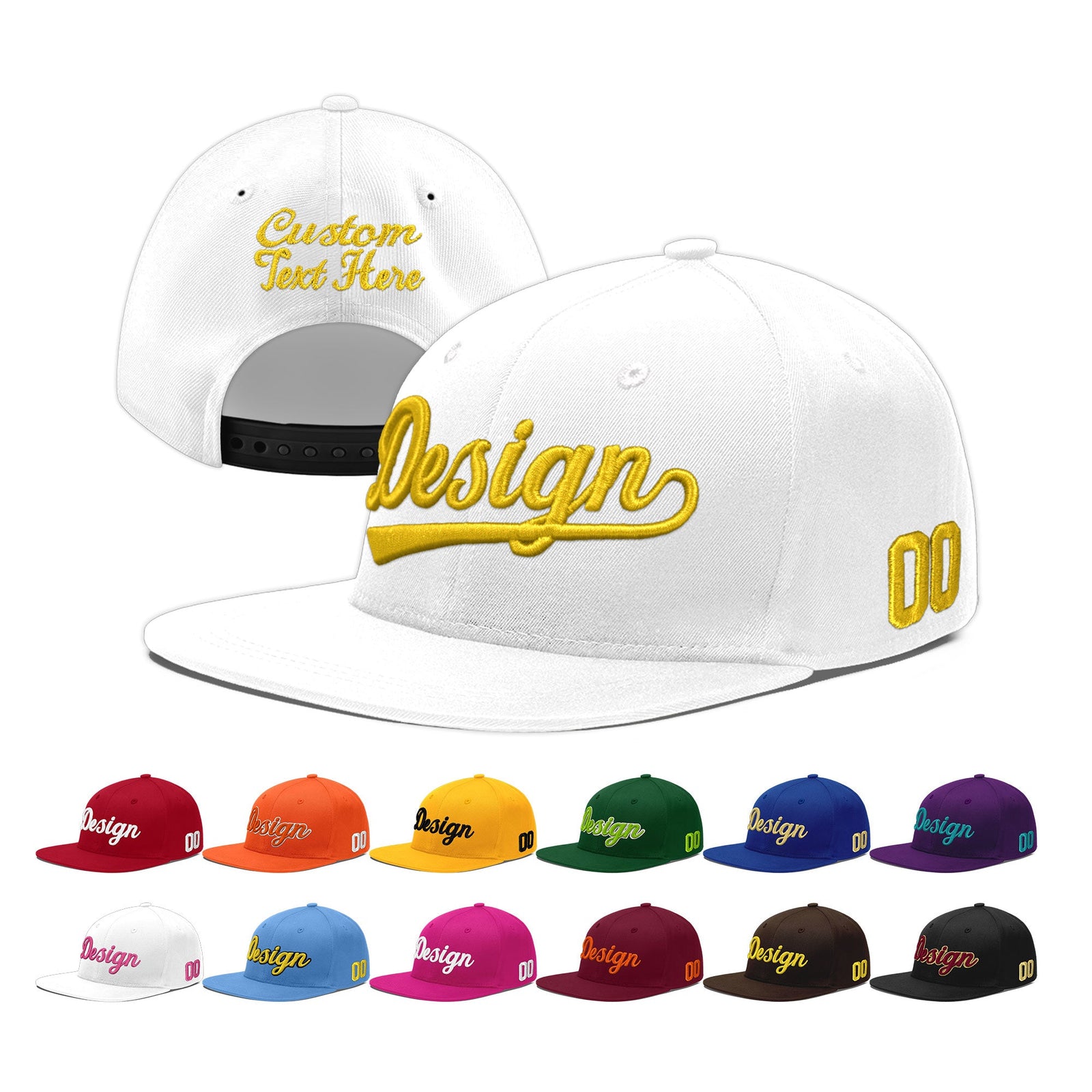 Custom White 3D Puff Embroidery Flat Embroidery Casual Sport Baseball Cap