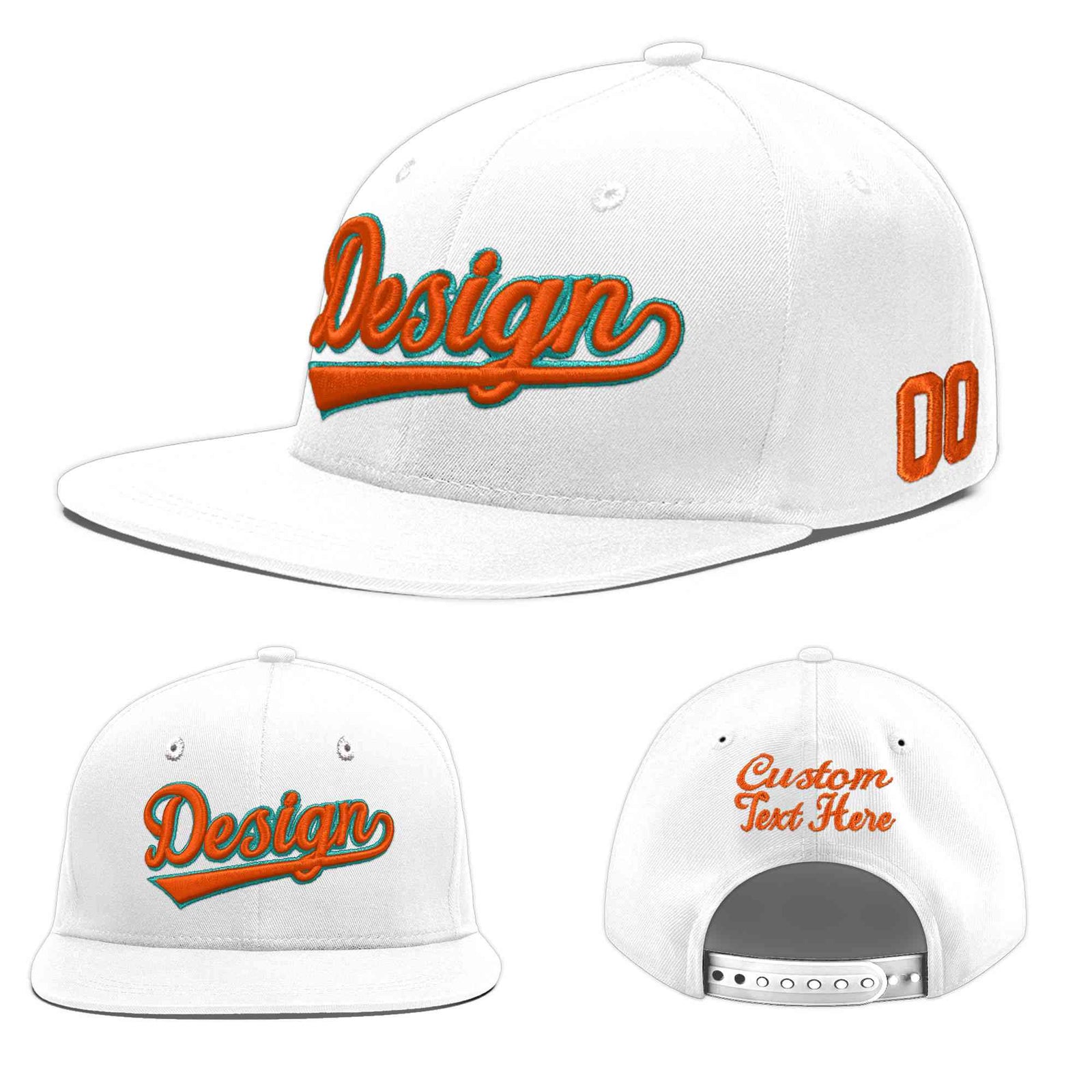 Custom White 3D Puff Embroidery Flat Embroidery Casual Sport Baseball Cap