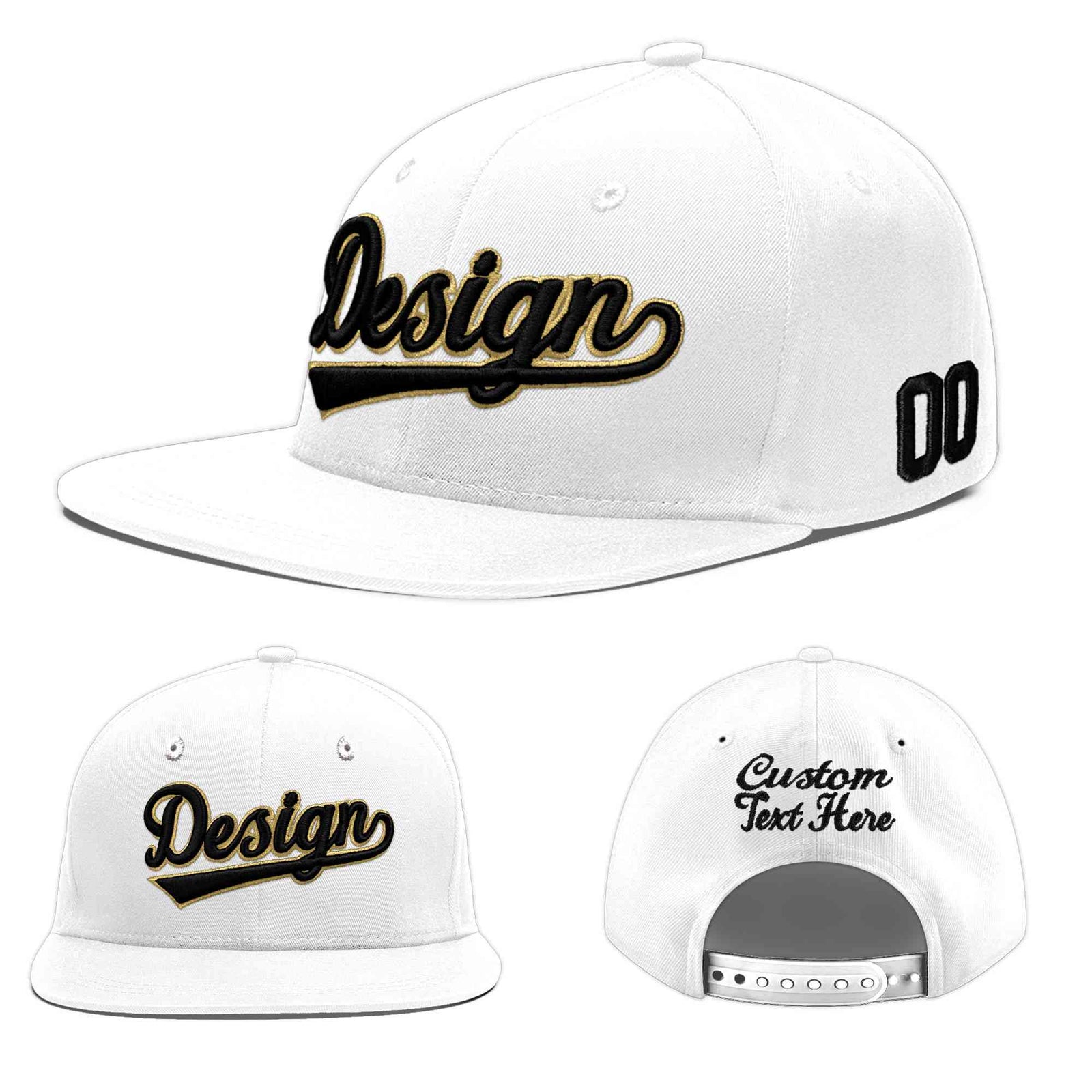 Custom White 3D Puff Embroidery Flat Embroidery Casual Sport Baseball Cap
