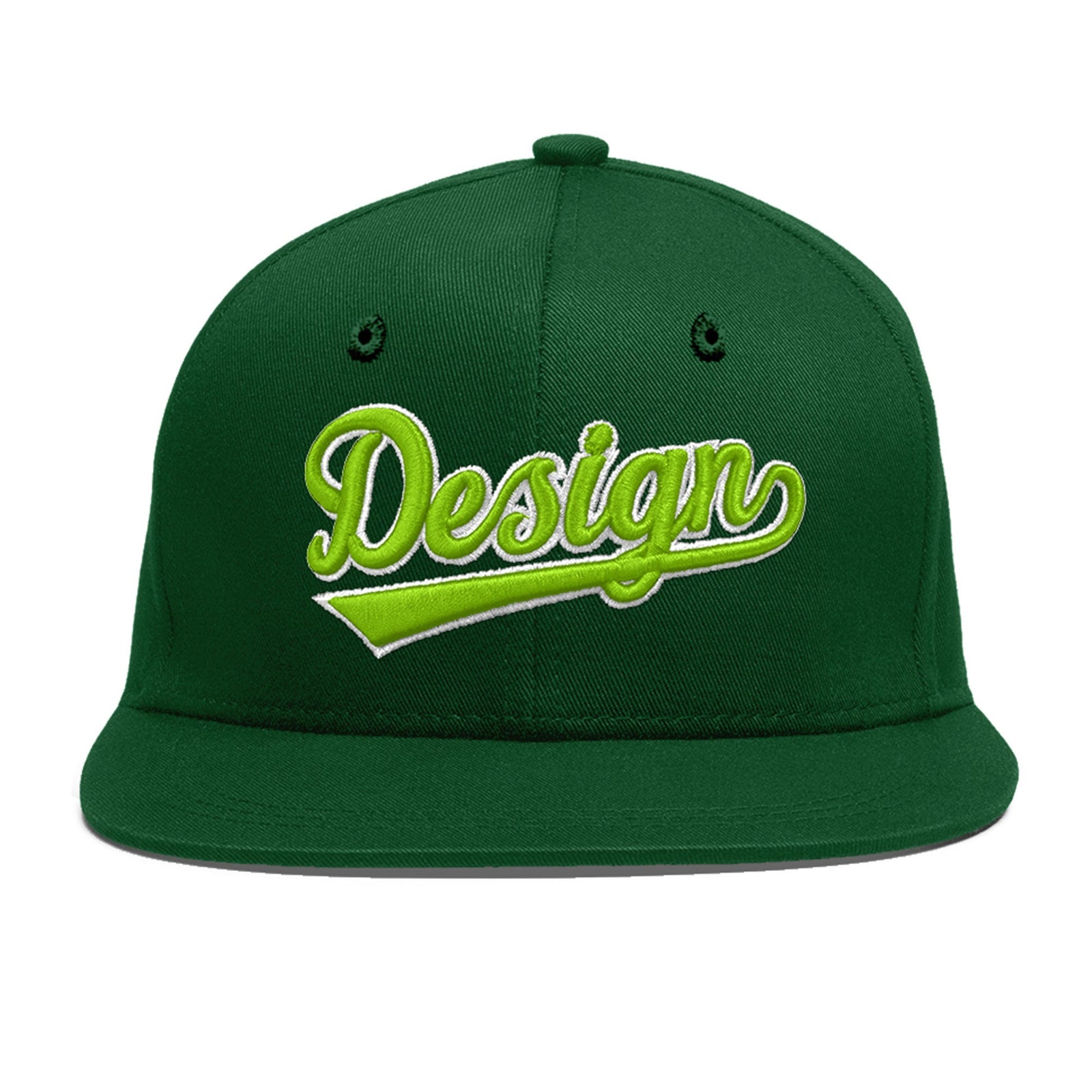 Custom Green 3D Puff Embroidery Flat Embroidery Casual Sport Baseball Cap