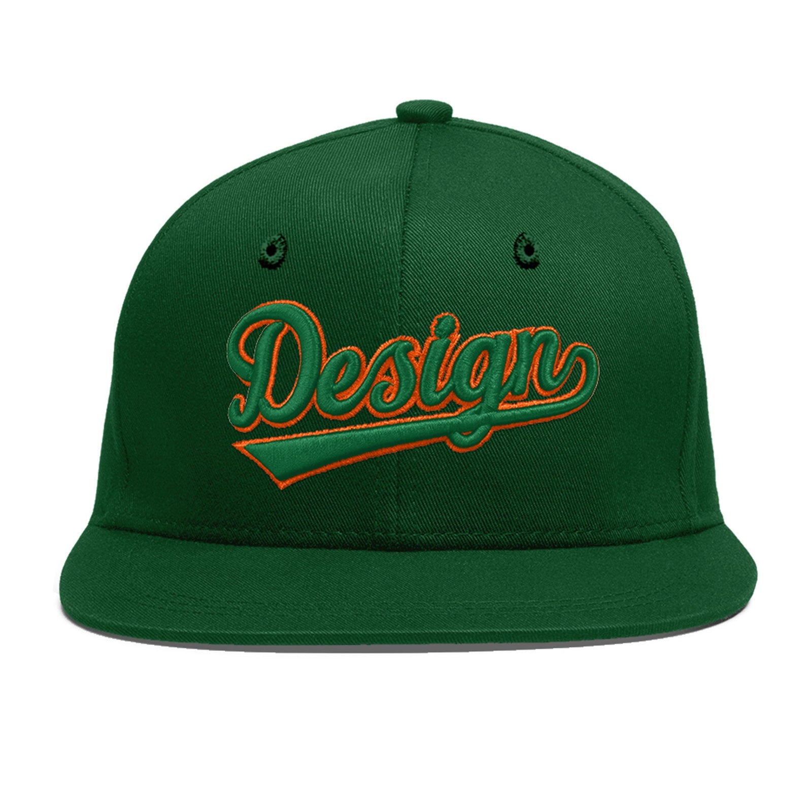 Custom Green 3D Puff Embroidery Flat Embroidery Casual Sport Baseball Cap