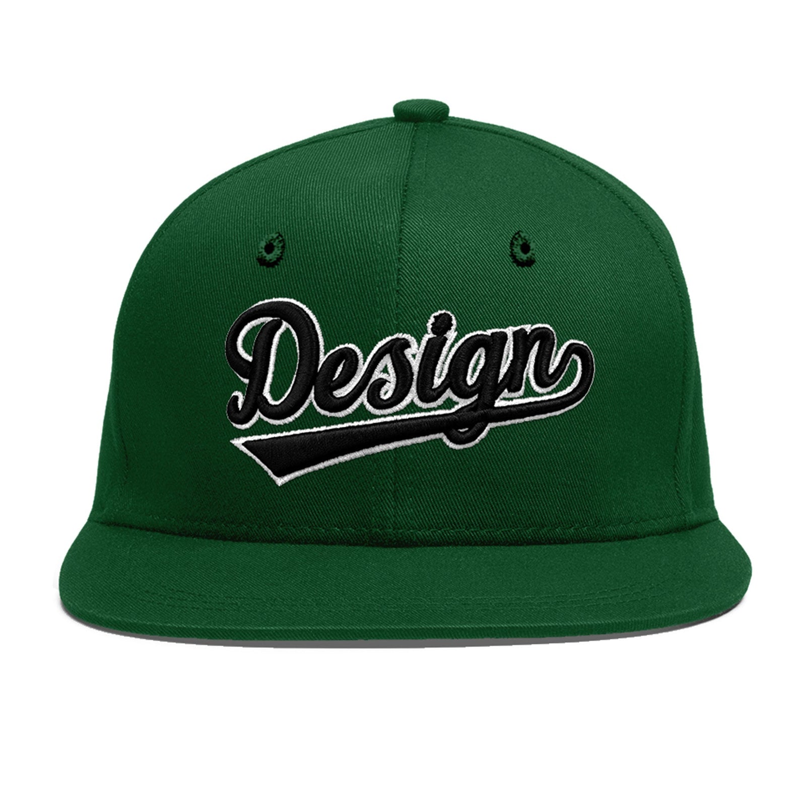 Custom Green 3D Puff Embroidery Flat Embroidery Casual Sport Baseball Cap