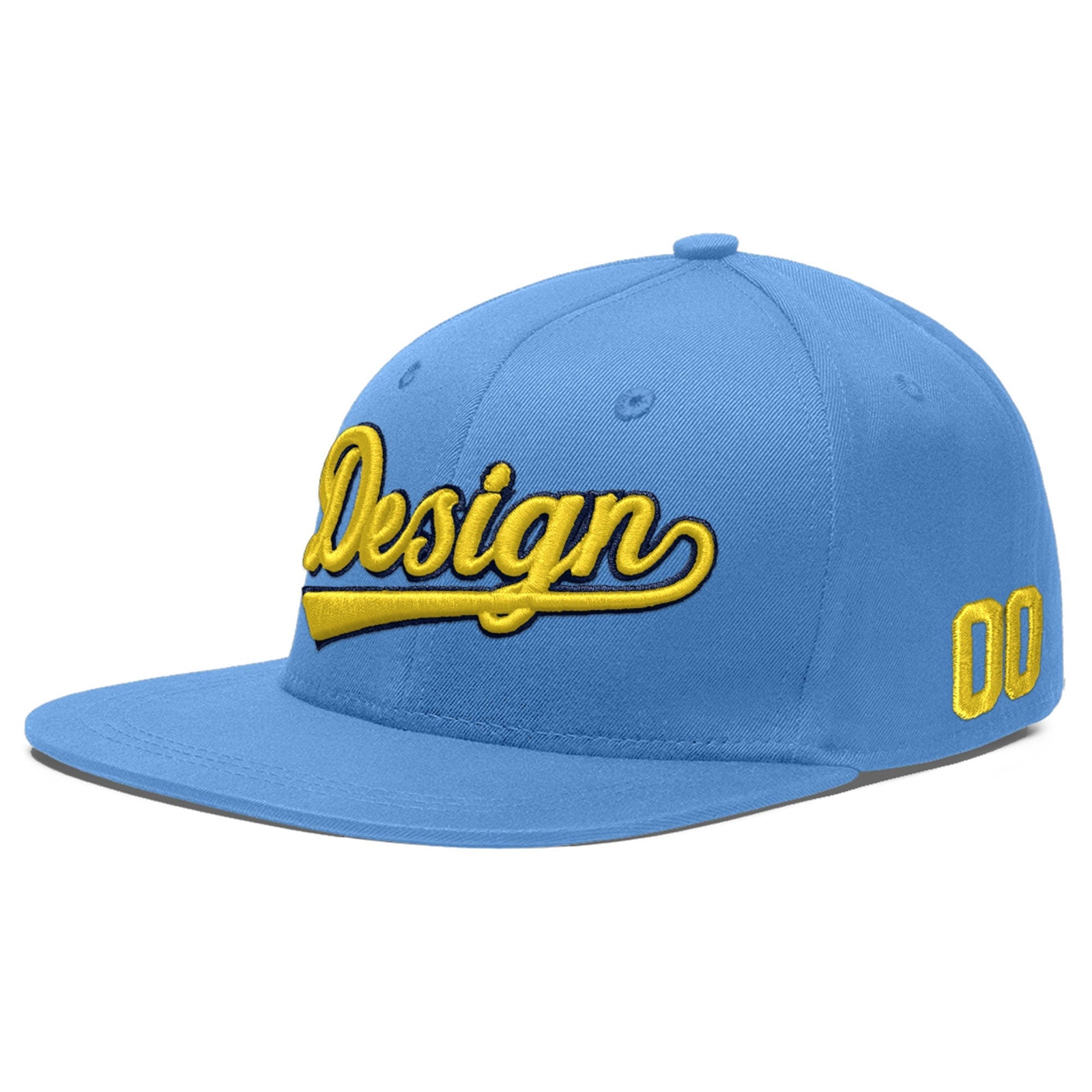 Custom Light Blue 3D Puff Embroidery Flat Embroidery Casual Sport Baseball Cap