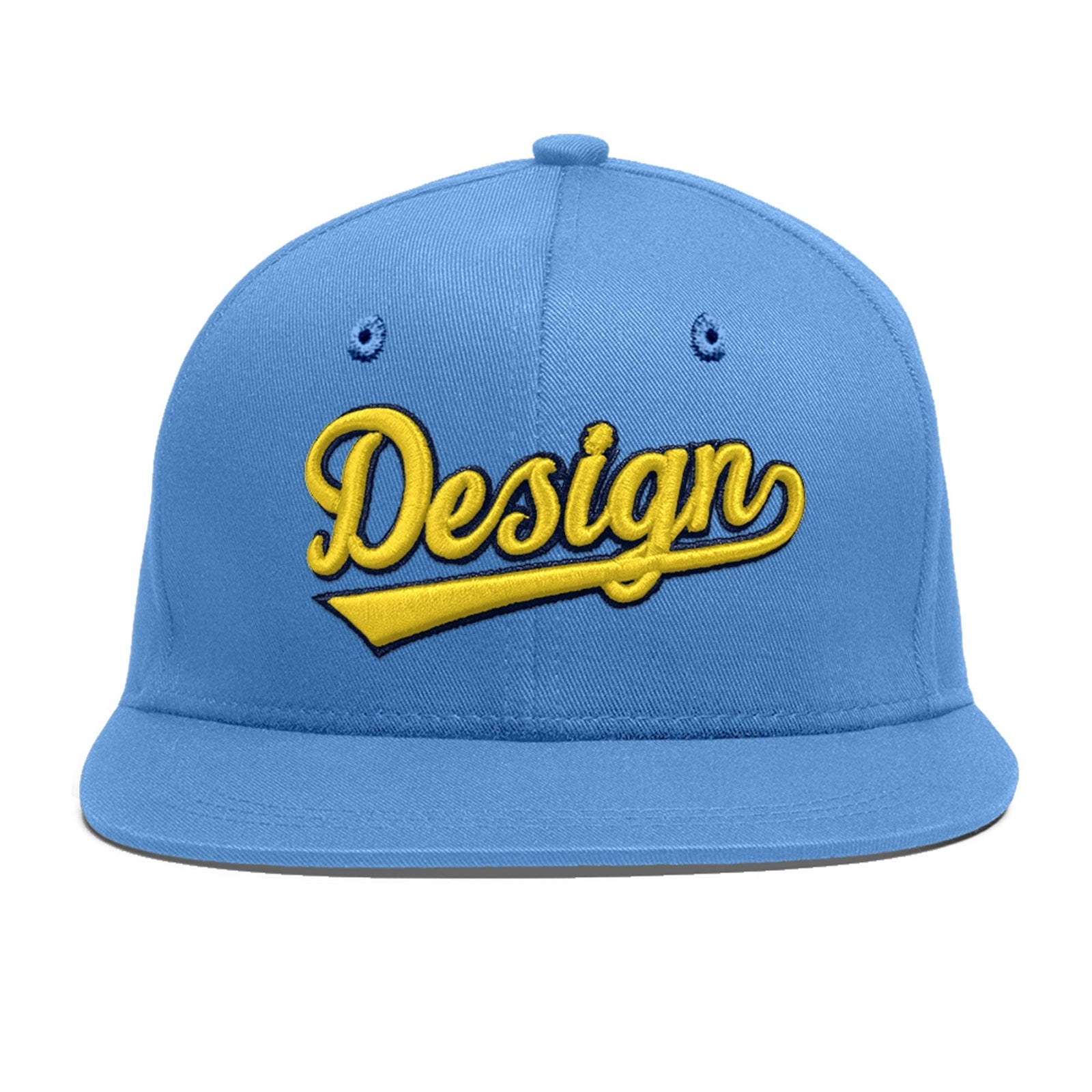 Custom Light Blue 3D Puff Embroidery Flat Embroidery Casual Sport Baseball Cap