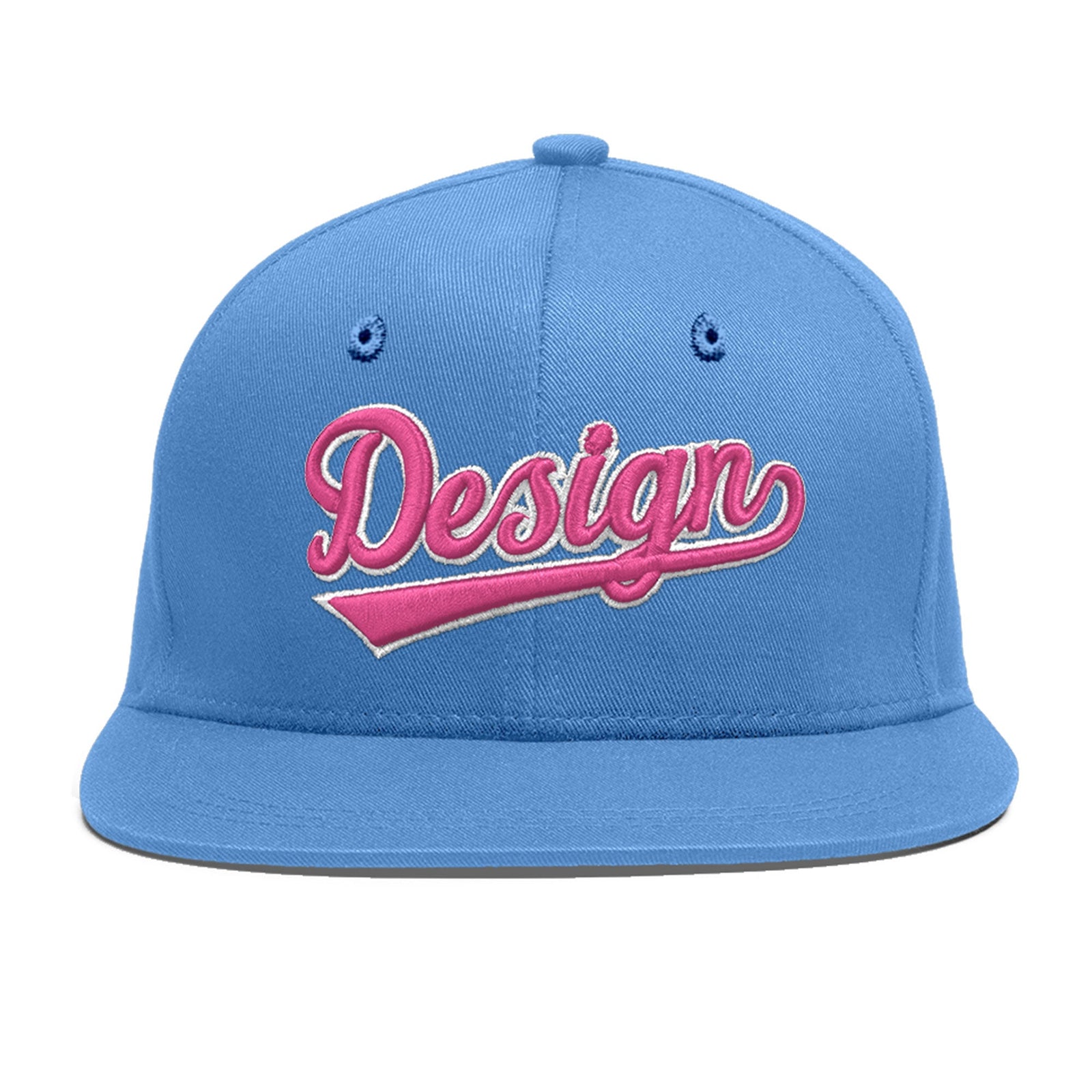 Custom Powder Blue 3D Puff Embroidery Flat Embroidery Casual Sport Baseball Cap