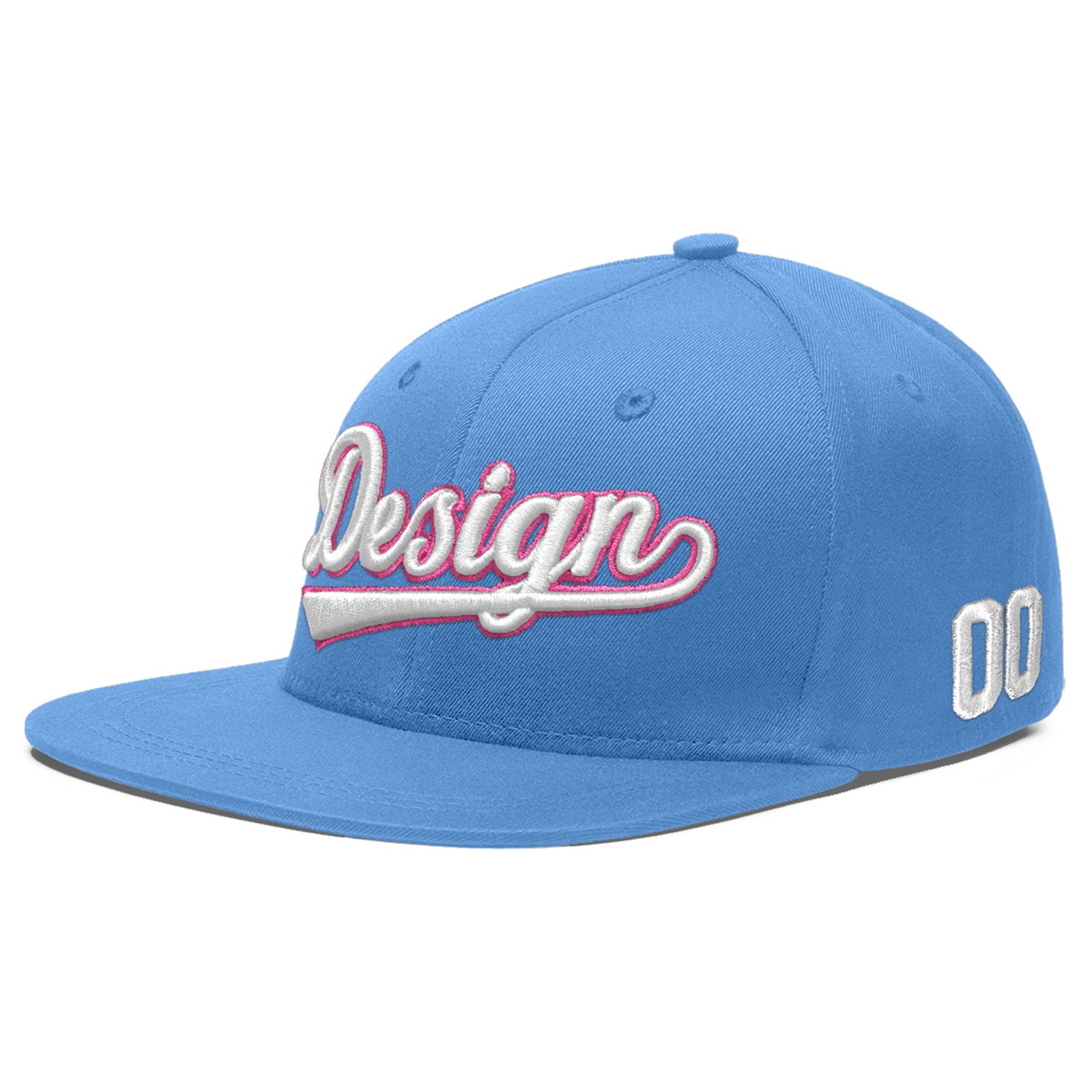 Custom Powder Blue 3D Puff Embroidery Flat Embroidery Casual Sport Baseball Cap