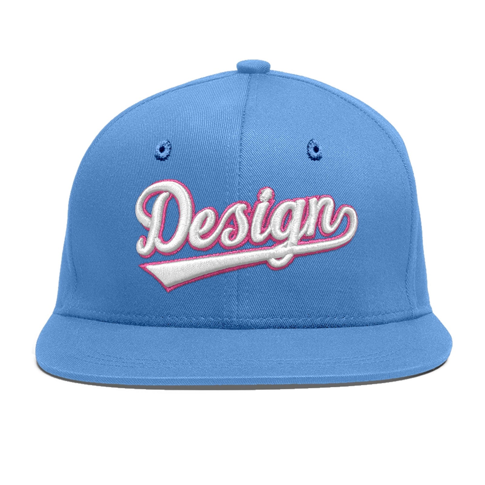 Custom Light Blue 3D Puff Embroidery Flat Embroidery Casual Sport Baseball Cap