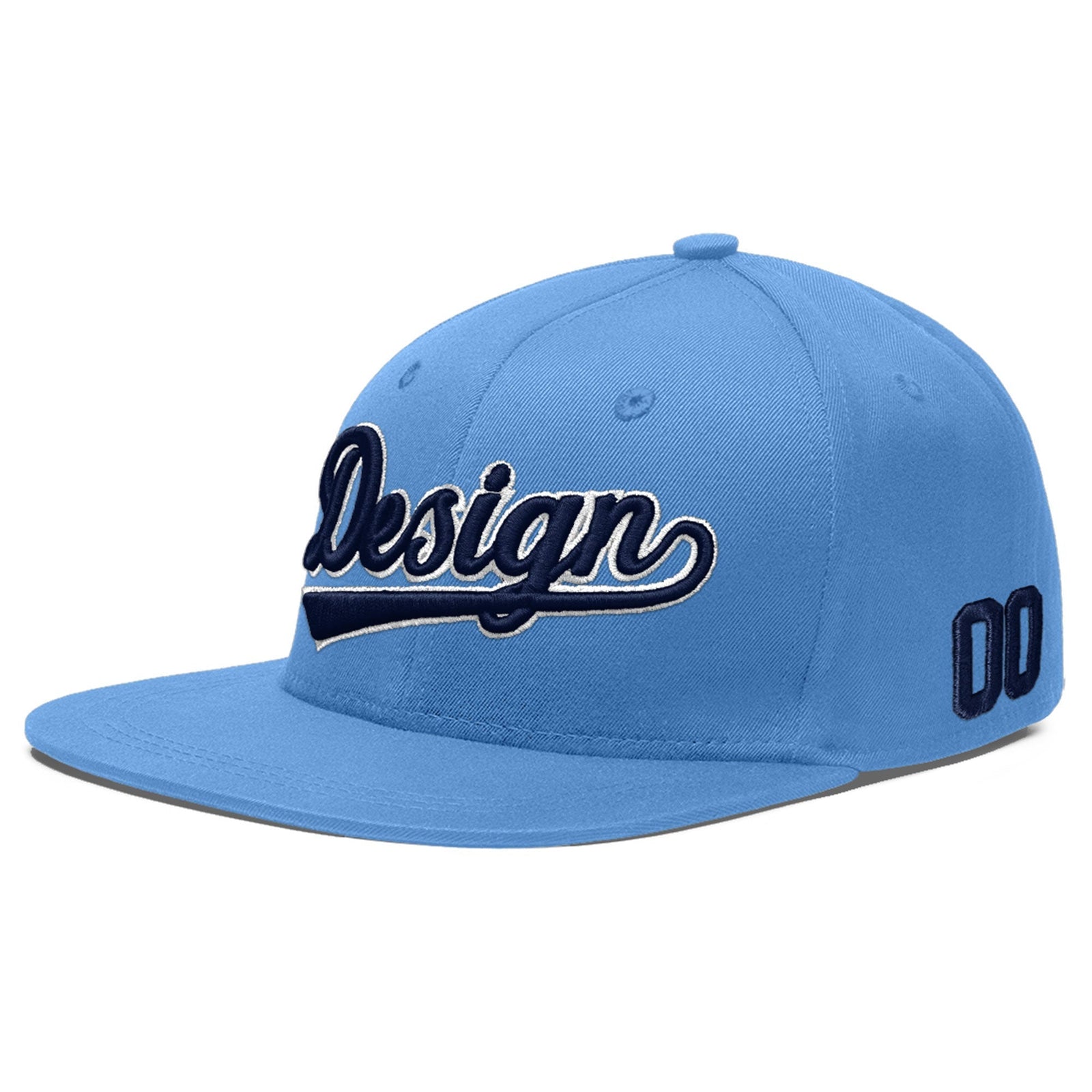 Custom Light Blue 3D Puff Embroidery Flat Embroidery Casual Sport Baseball Cap