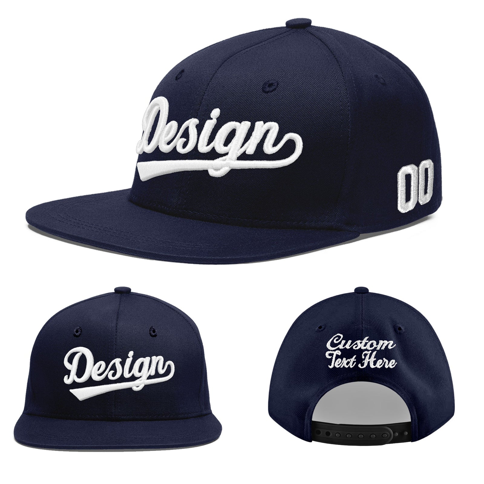 Custom Navy 3D Puff Embroidery Flat Embroidery Casual Sport Baseball Cap