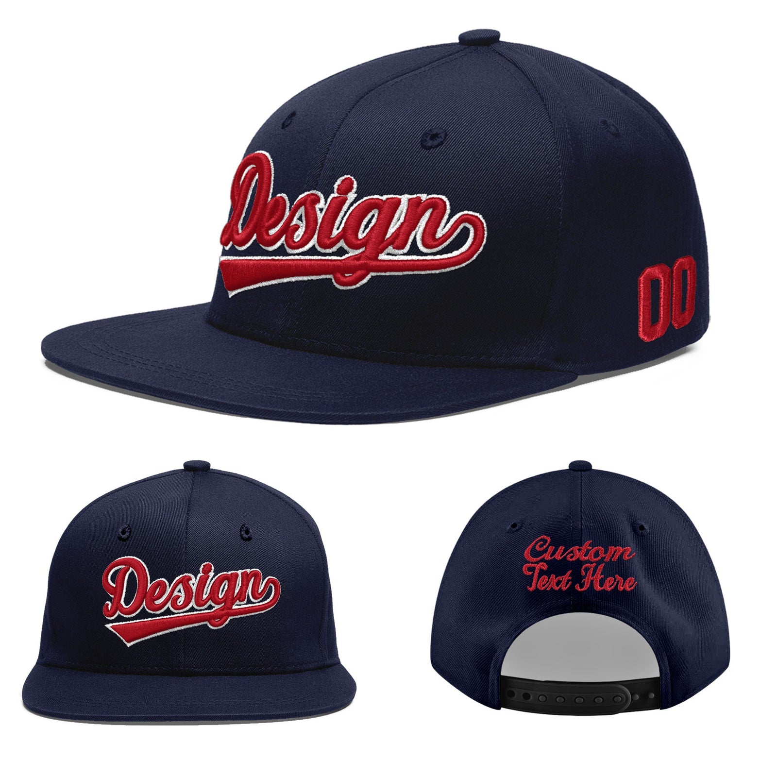 Custom Navy 3D Puff Embroidery Flat Embroidery Casual Sport Baseball Cap