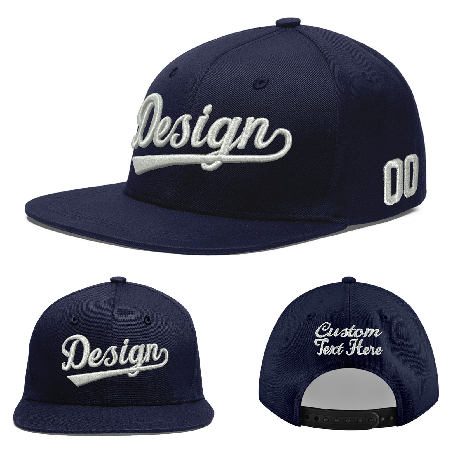 Custom Navy 3D Puff Embroidery Flat Embroidery Casual Sport Baseball Cap