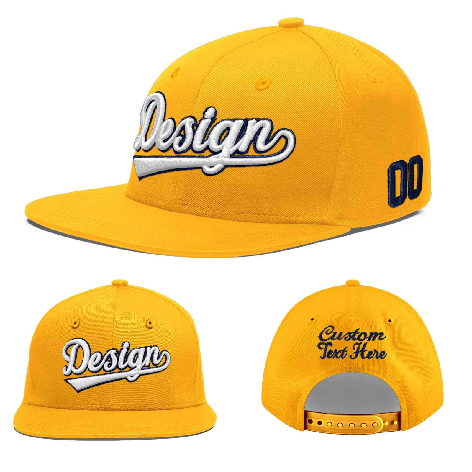Custom Yellow 3D Puff Embroidery Flat Embroidery Casual Sport Baseball Cap