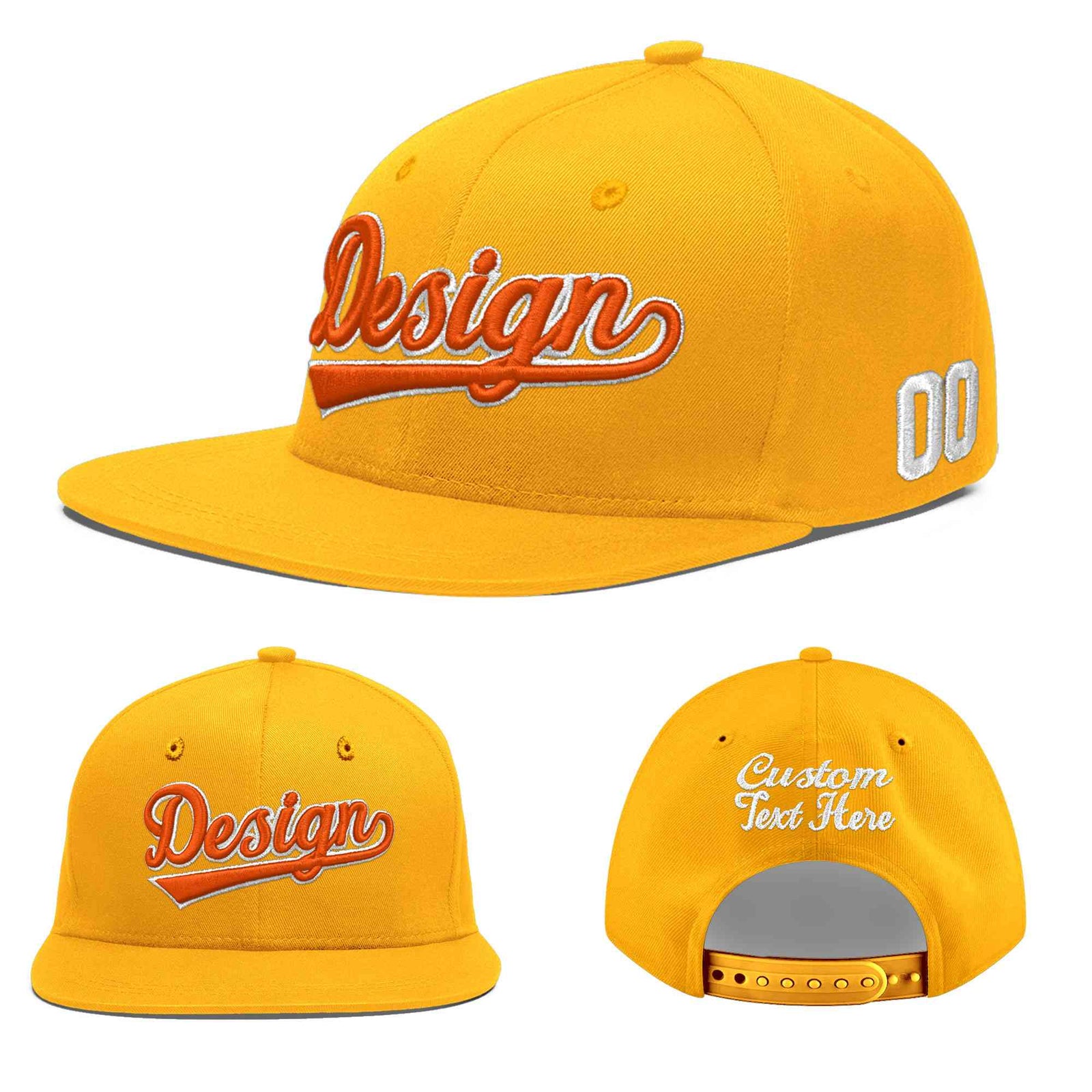 Custom Yellow 3D Puff Embroidery Flat Embroidery Casual Sport Baseball Cap