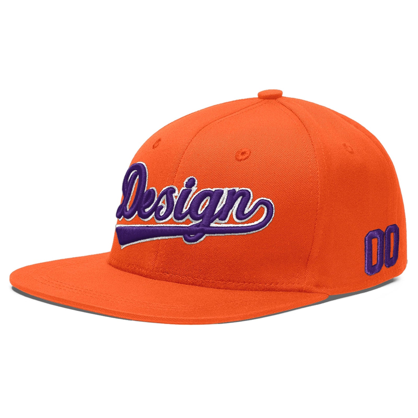 Custom Orange 3D Puff Embroidery Flat Embroidery Casual Sport Baseball Cap