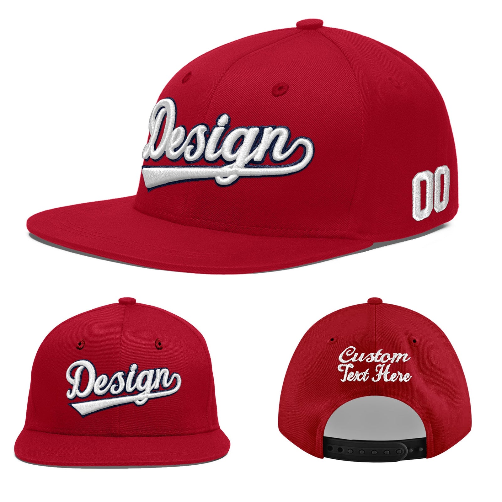 Custom Red 3D Puff Embroidery Flat Embroidery Casual Sport Baseball Cap