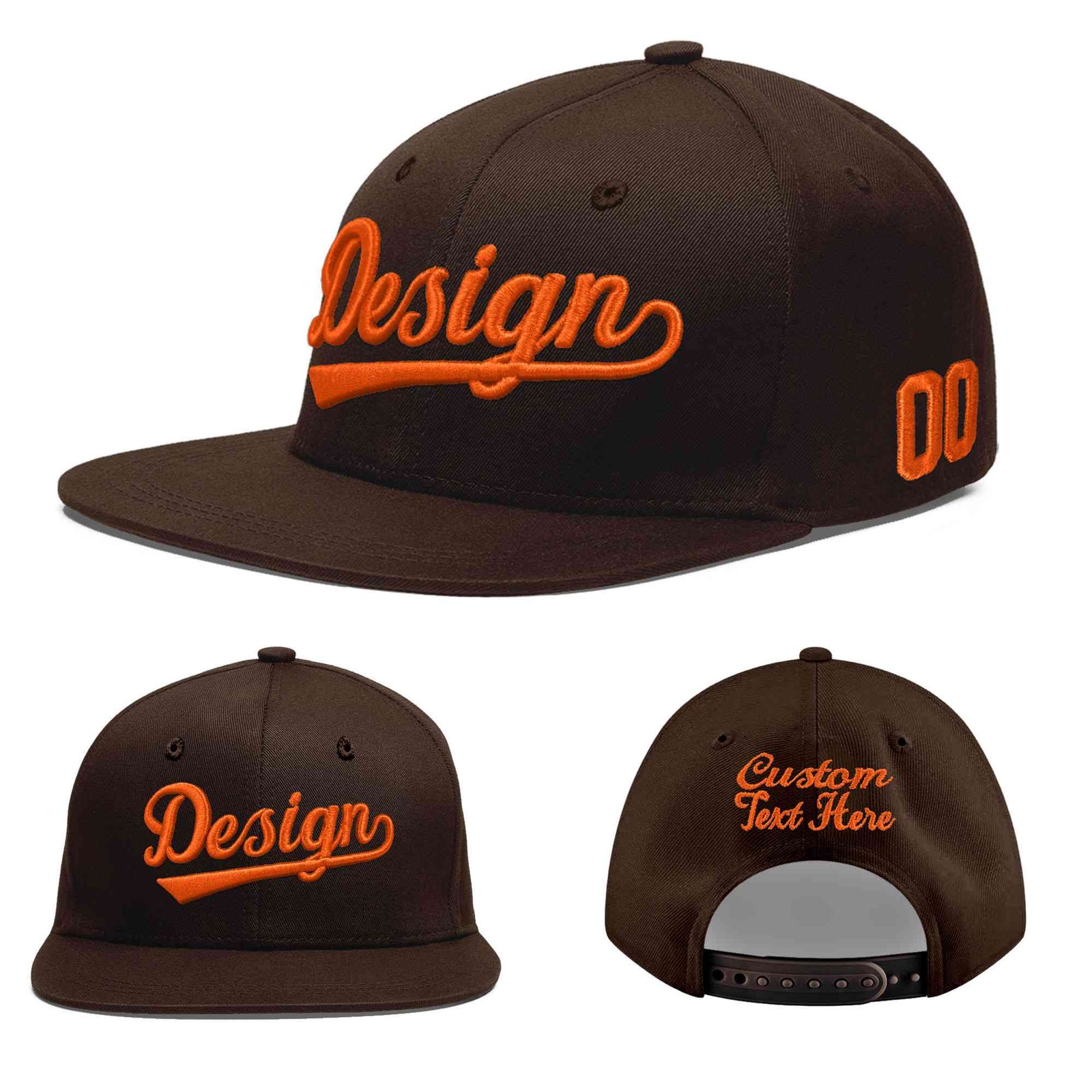 Custom Brown 3D Puff Embroidery Flat Embroidery Casual Sport Baseball Cap