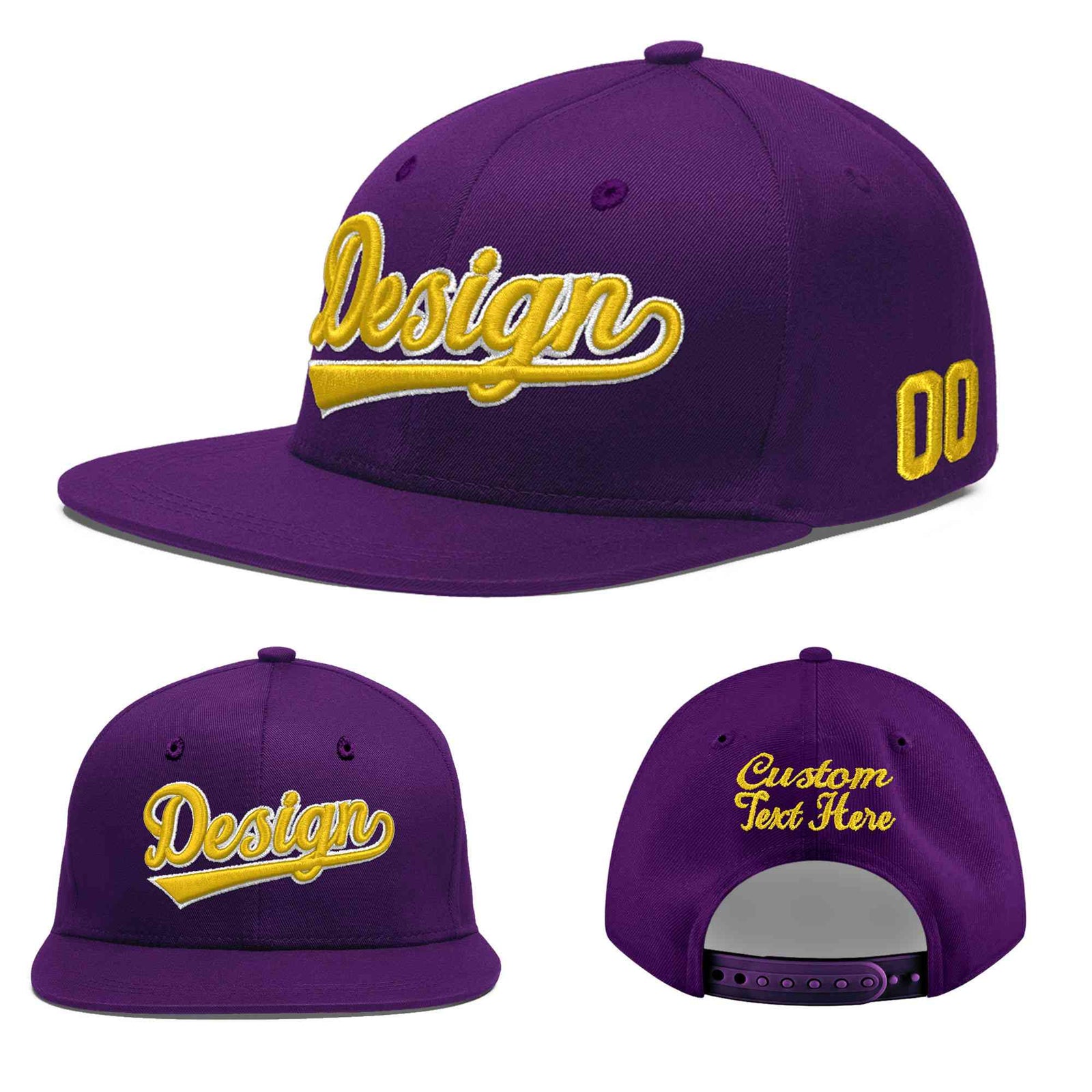 Custom Purple 3D Puff Embroidery Flat Embroidery Casual Sport Baseball Cap