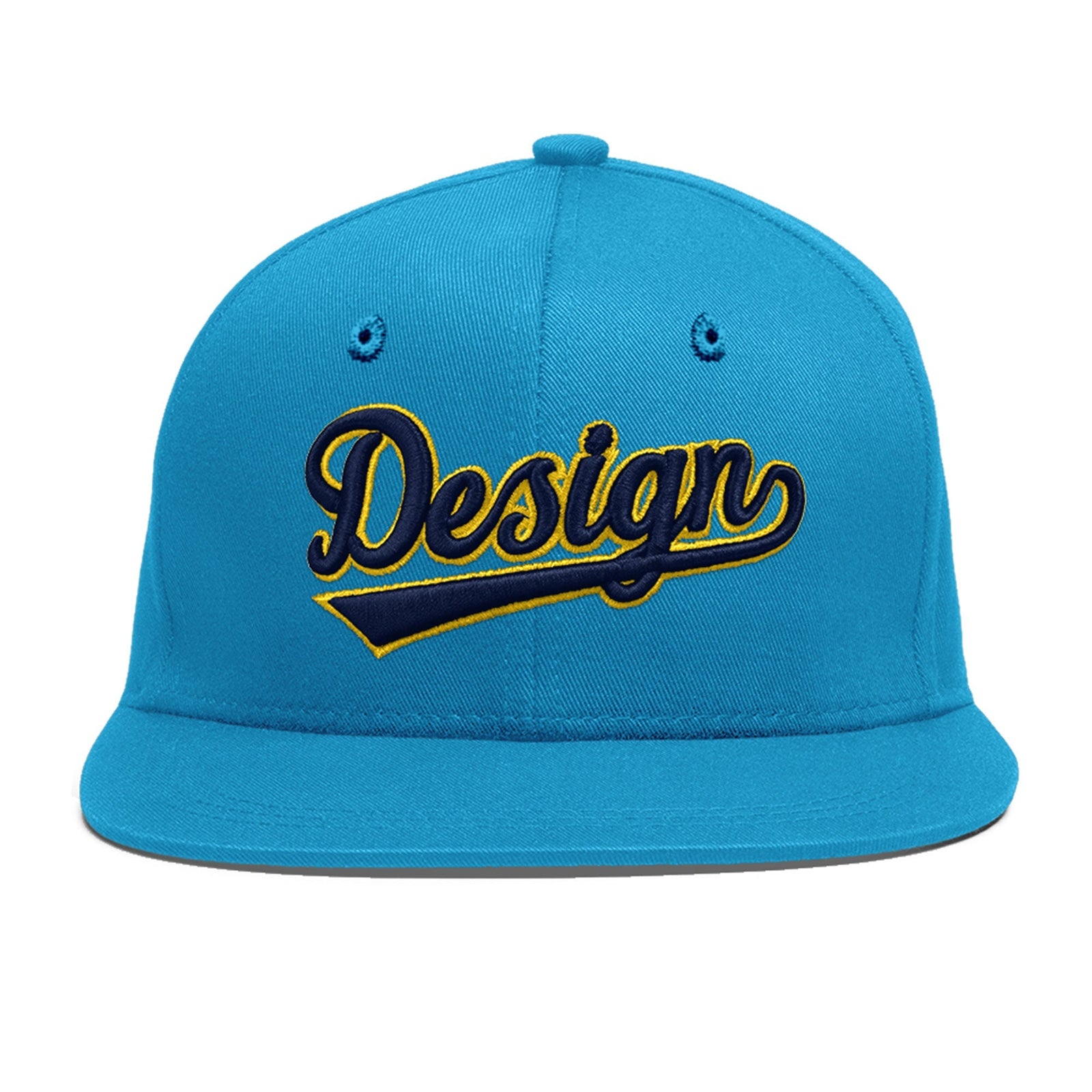 Custom Light Blue 3D Puff Embroidery Flat Embroidery Casual Sport Baseball Cap