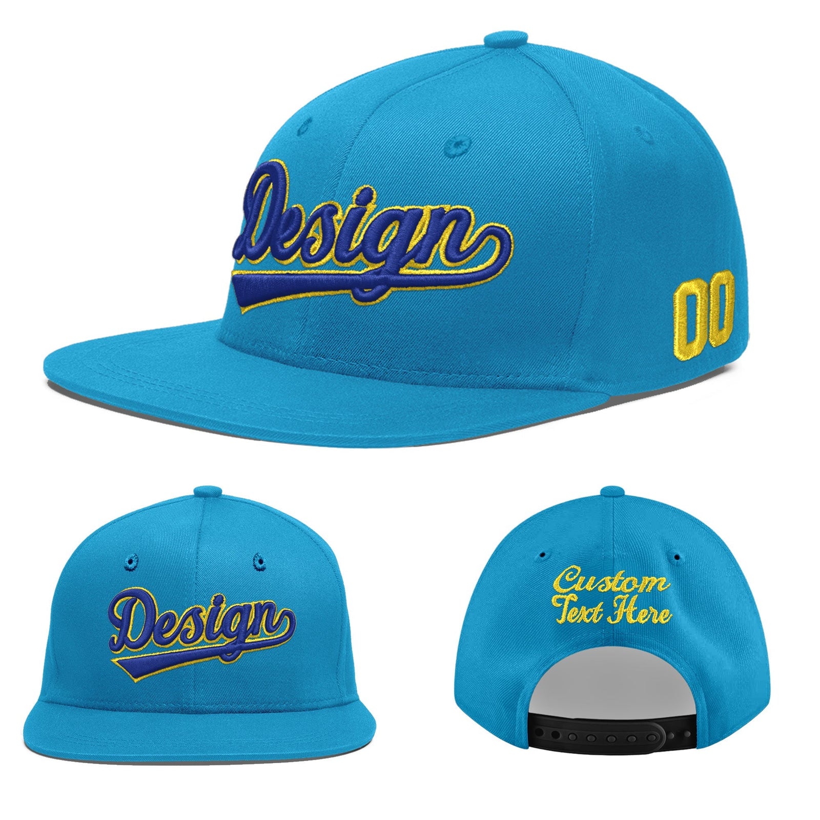 Custom Light Blue 3D Puff Embroidery Flat Embroidery Casual Sport Baseball Cap