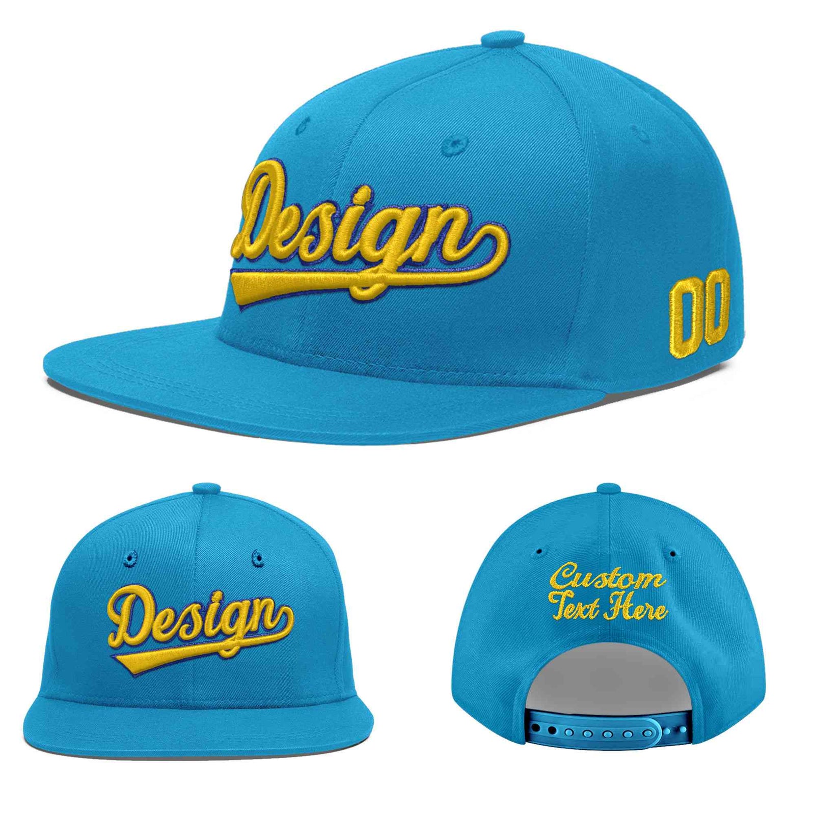 Custom Light Blue 3D Puff Embroidery Flat Embroidery Casual Sport Baseball Cap