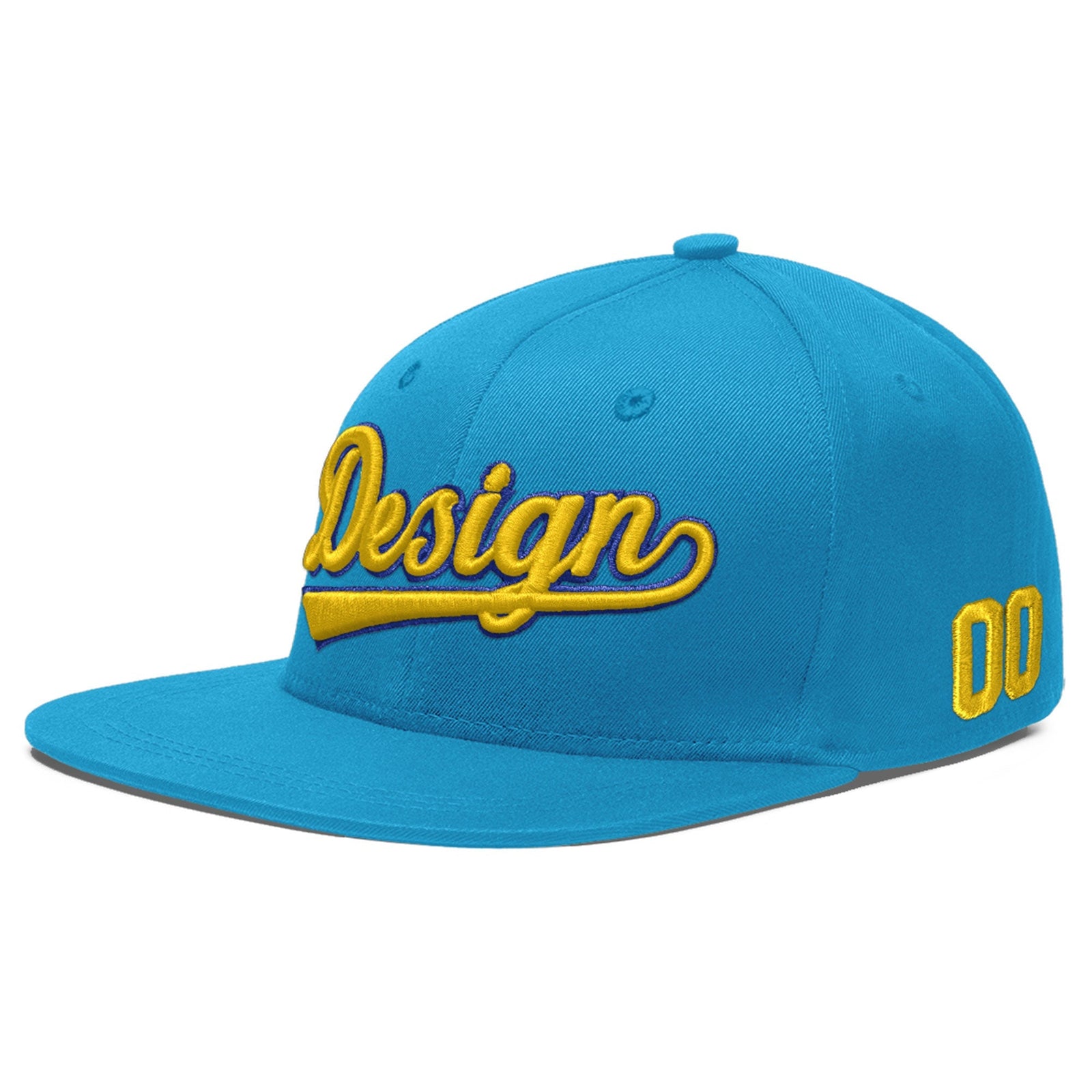 Custom Light Blue 3D Puff Embroidery Flat Embroidery Casual Sport Baseball Cap