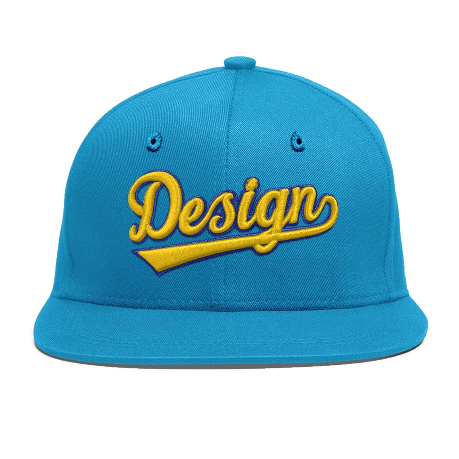 Custom Light Blue 3D Puff Embroidery Flat Embroidery Casual Sport Baseball Cap