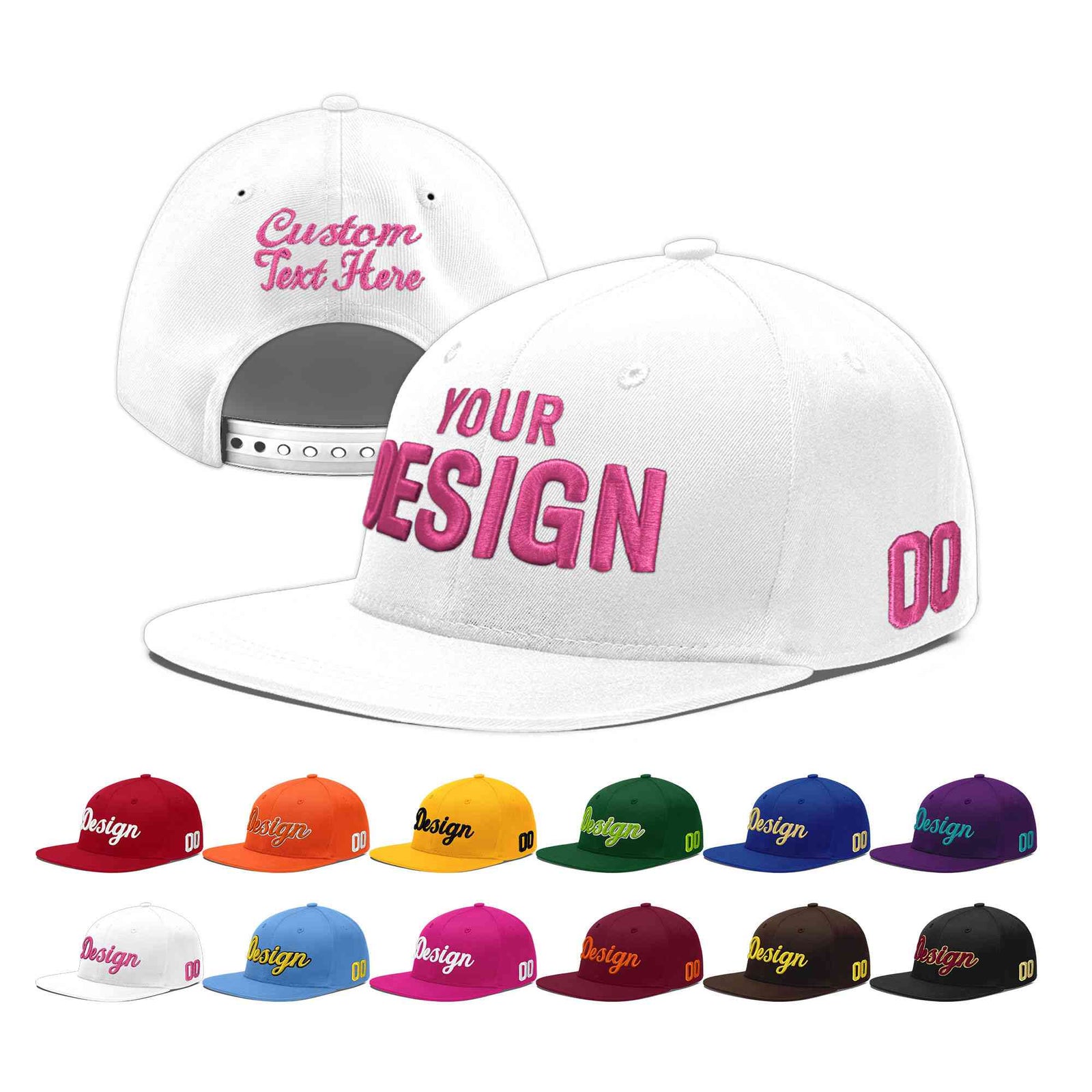 Custom White 3D Puff Embroidery Flat Embroidery Casual Sport Baseball Cap