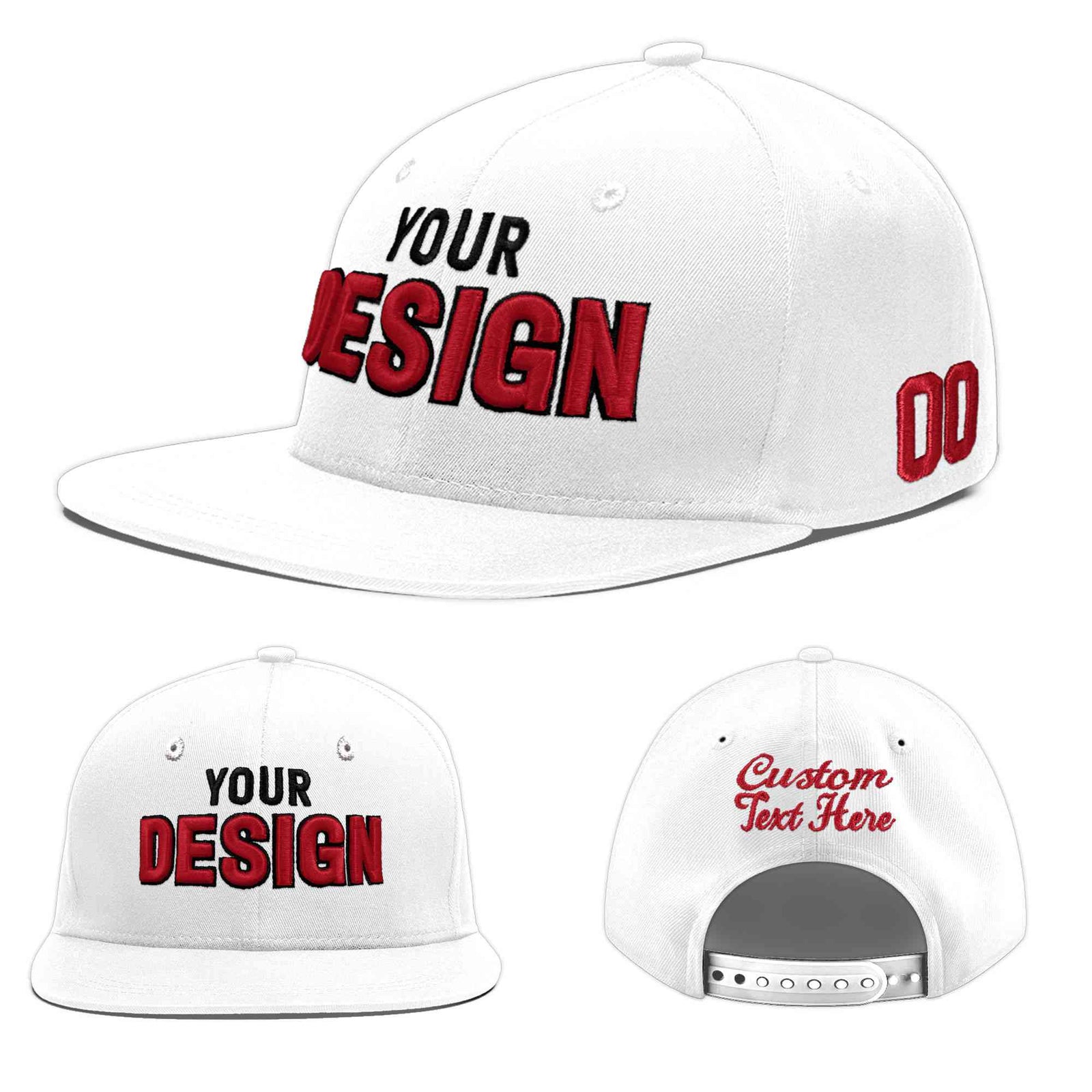 Custom White 3D Puff Embroidery Flat Embroidery Casual Sport Baseball Cap