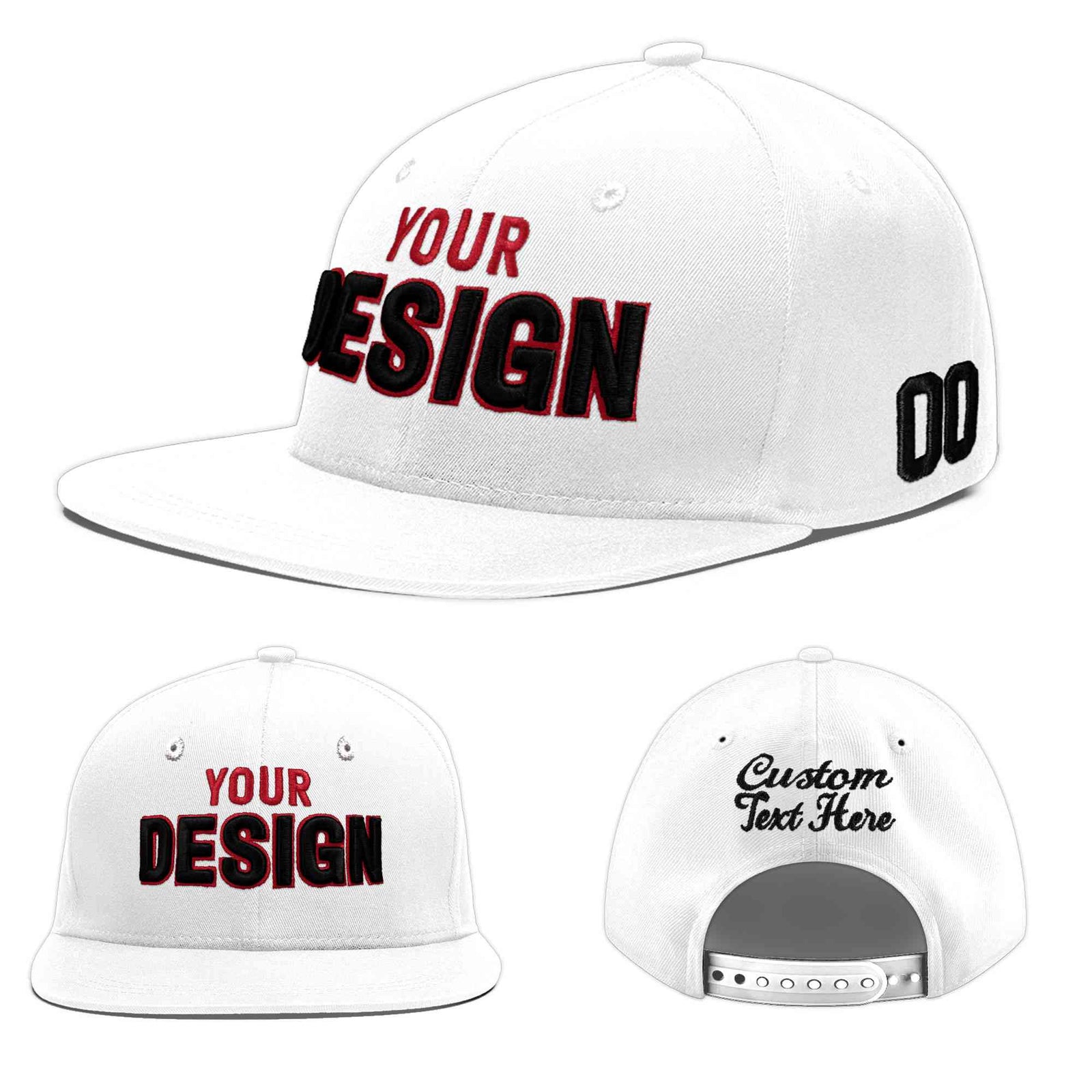 Custom White 3D Puff Embroidery Flat Embroidery Casual Sport Baseball Cap