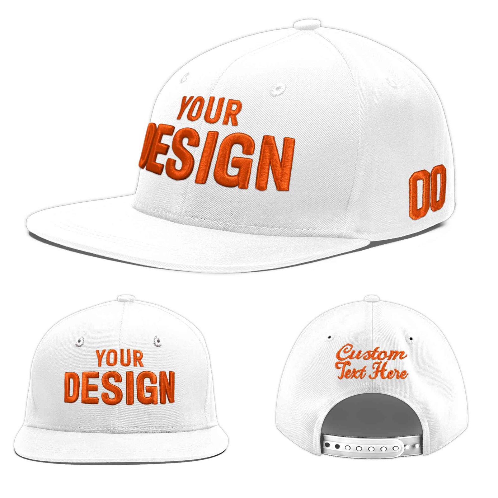 Custom White 3D Puff Embroidery Flat Embroidery Casual Sport Baseball Cap