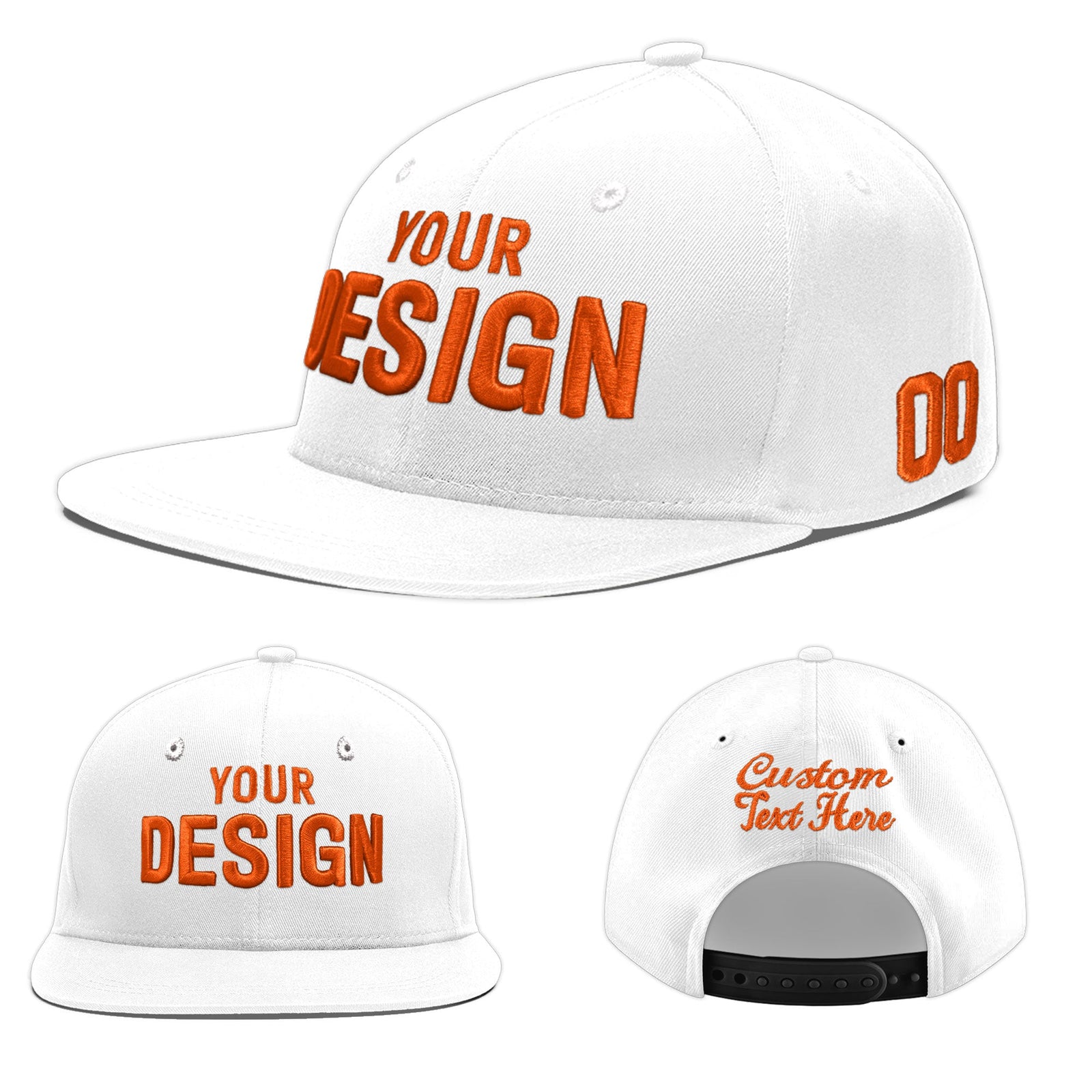Custom White 3D Puff Embroidery Flat Embroidery Casual Sport Baseball Cap