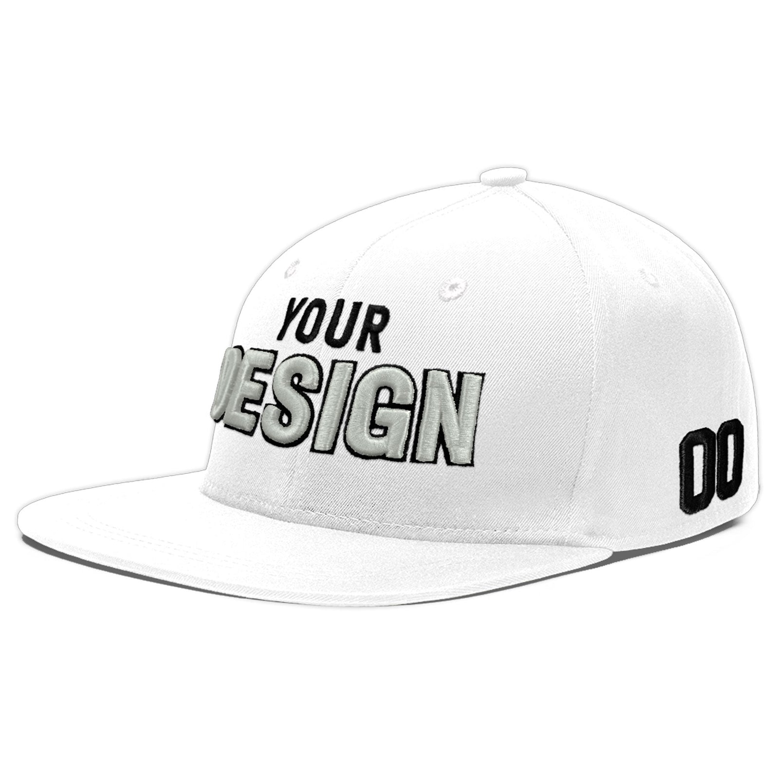 Custom White 3D Puff Embroidery Flat Embroidery Casual Sport Baseball Cap