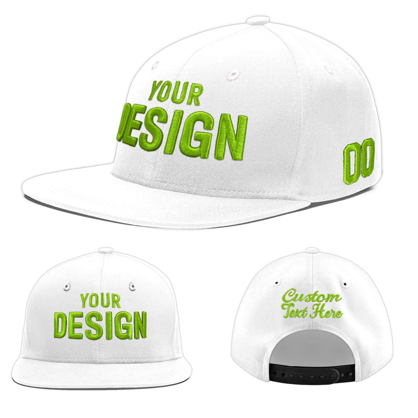 Custom White 3D Puff Embroidery Flat Embroidery Casual Sport Baseball Cap