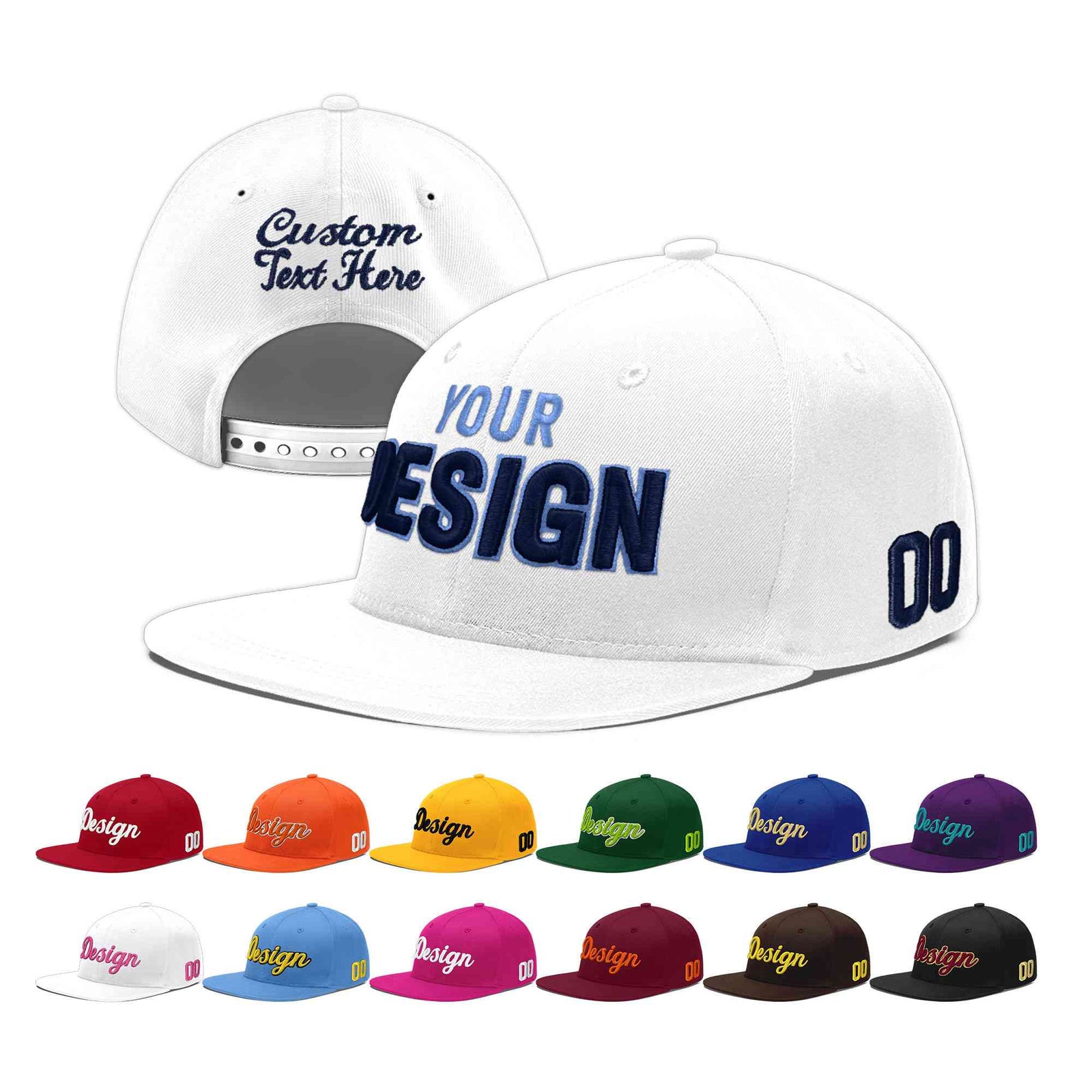 Custom White 3D Puff Embroidery Flat Embroidery Casual Sport Baseball Cap