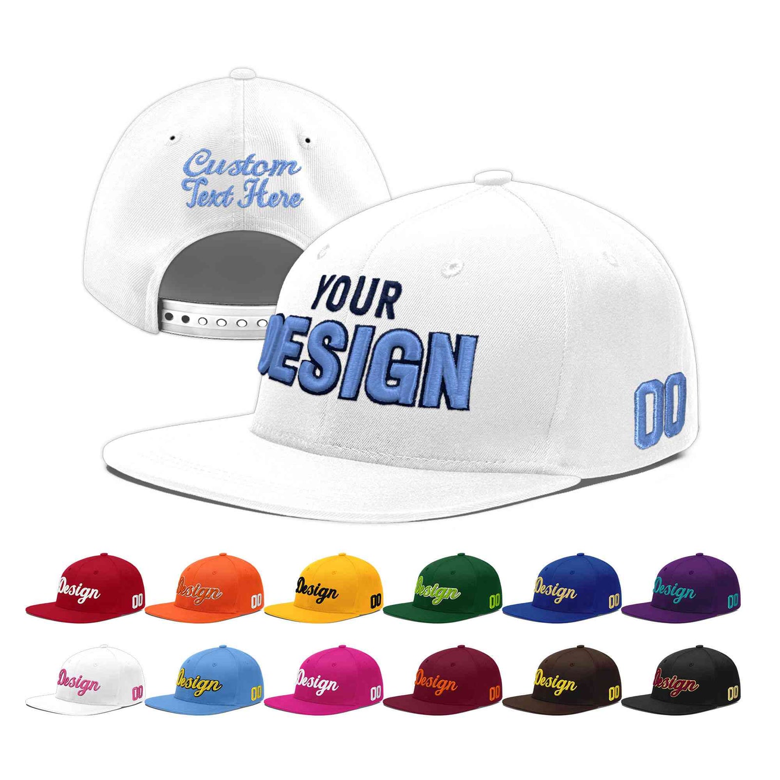 Custom White 3D Puff Embroidery Flat Embroidery Casual Sport Baseball Cap