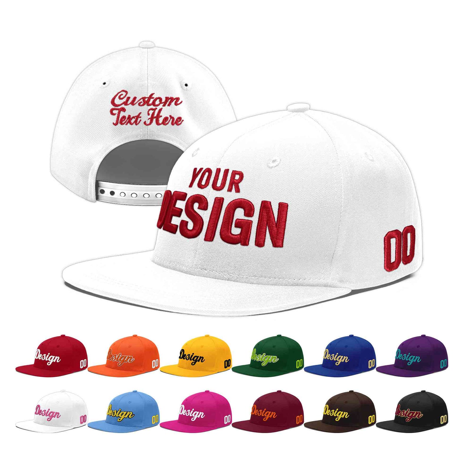 Custom White 3D Puff Embroidery Flat Embroidery Casual Sport Baseball Cap