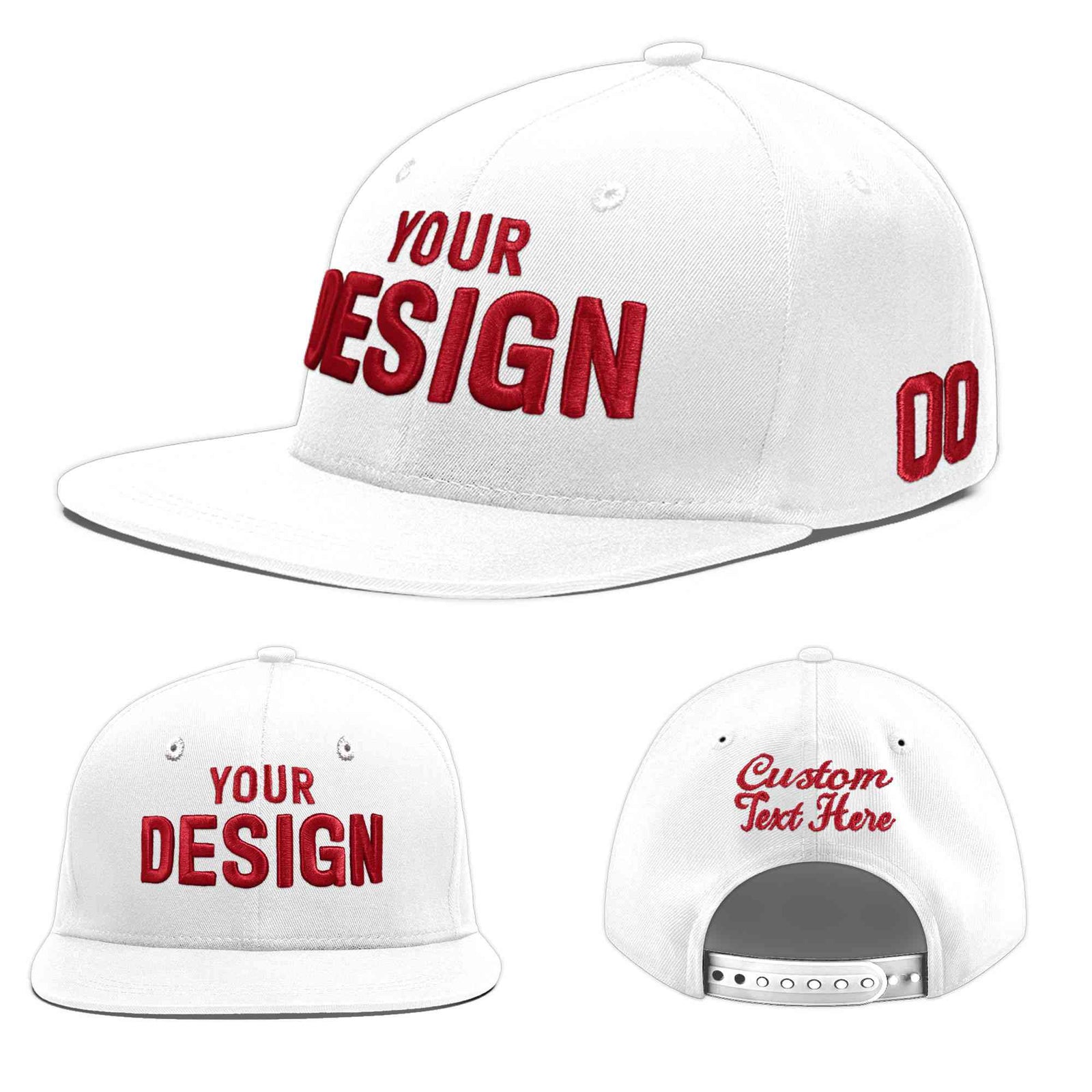 Custom White 3D Puff Embroidery Flat Embroidery Casual Sport Baseball Cap