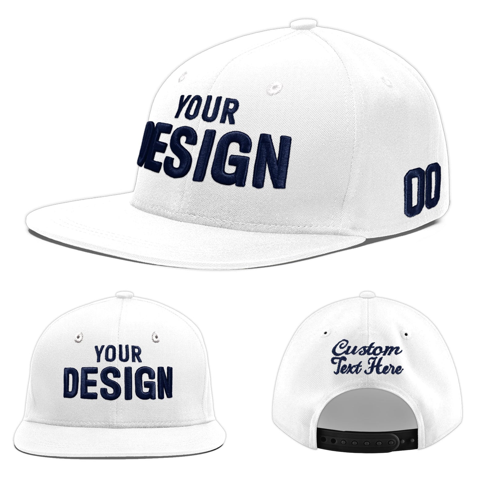 Custom White 3D Puff Embroidery Flat Embroidery Casual Sport Baseball Cap