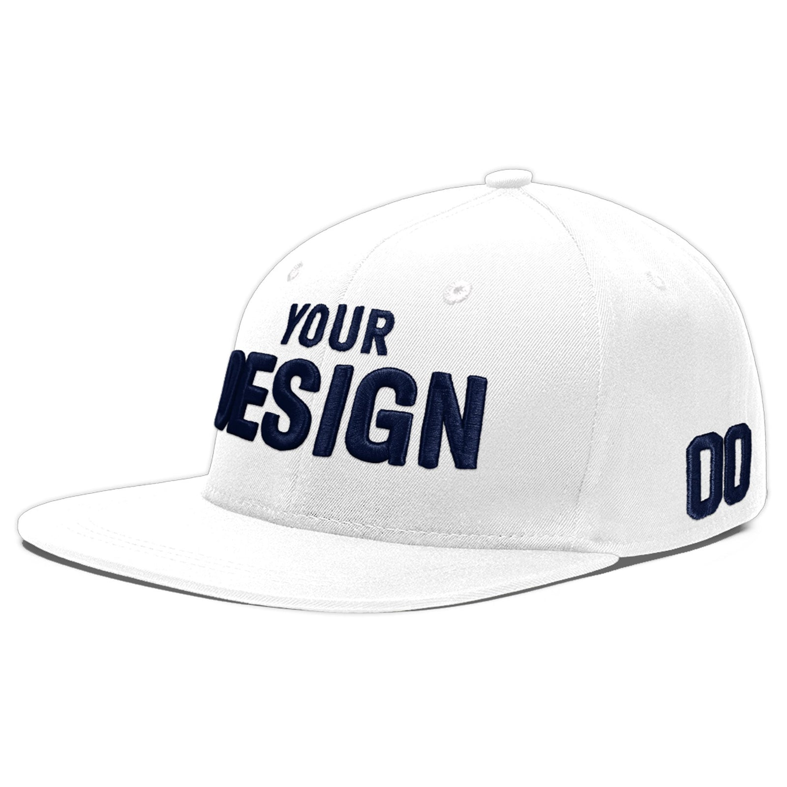 Custom White 3D Puff Embroidery Flat Embroidery Casual Sport Baseball Cap