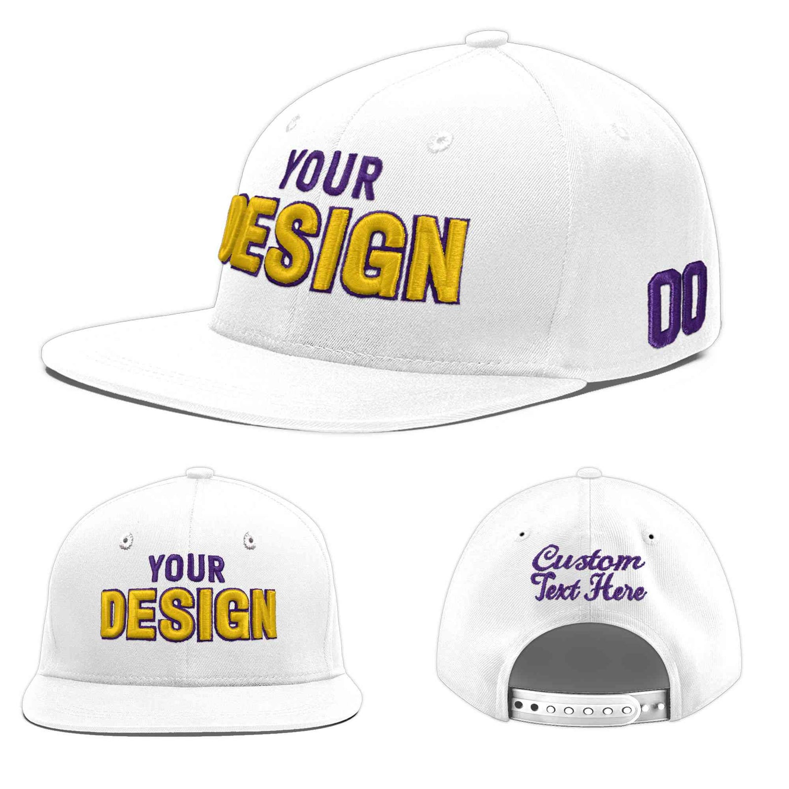 Custom White 3D Puff Embroidery Flat Embroidery Casual Sport Baseball Cap
