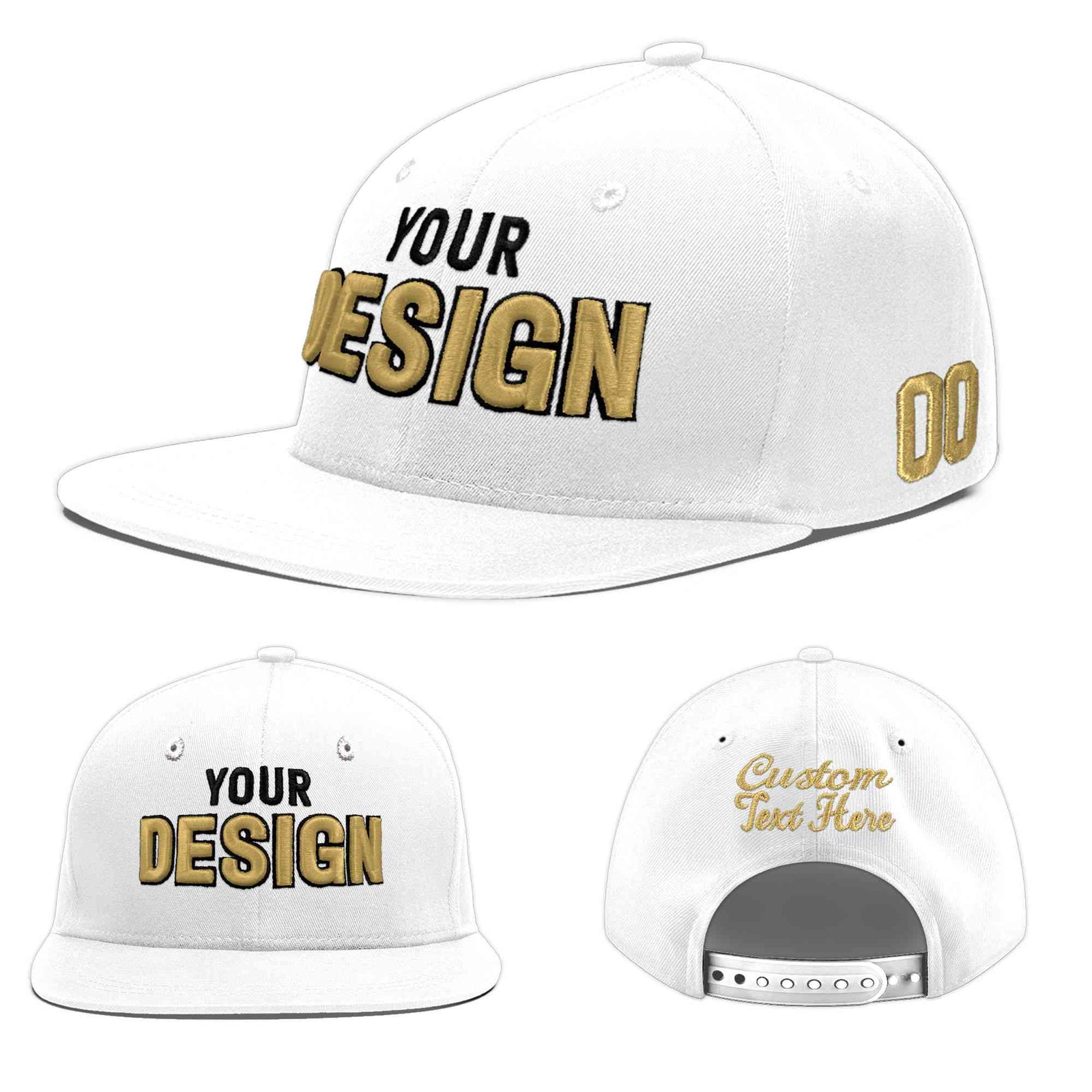 Custom White 3D Puff Embroidery Flat Embroidery Casual Sport Baseball Cap