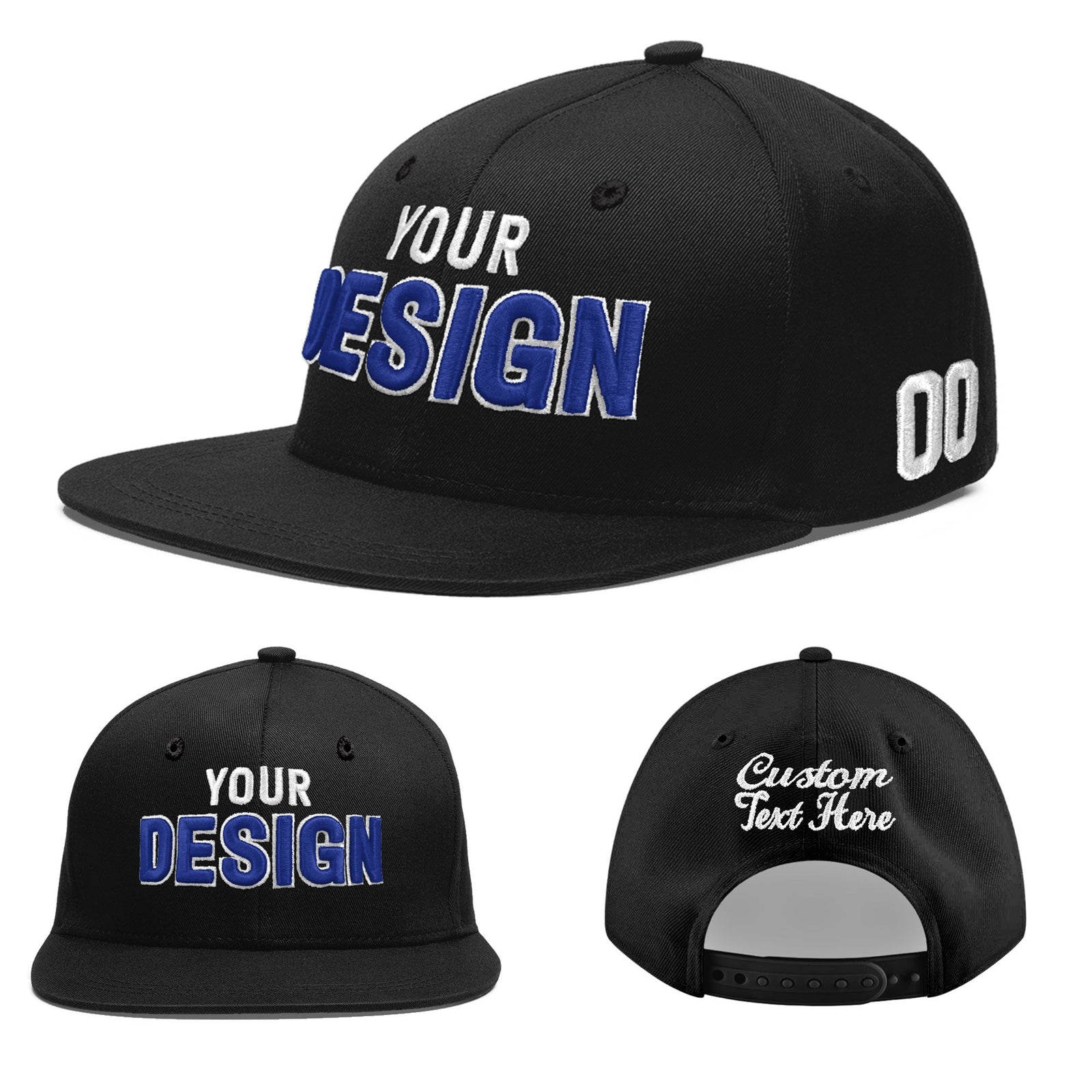 Custom Black 3D Puff Embroidery Flat Embroidery Casual Sport Baseball Cap