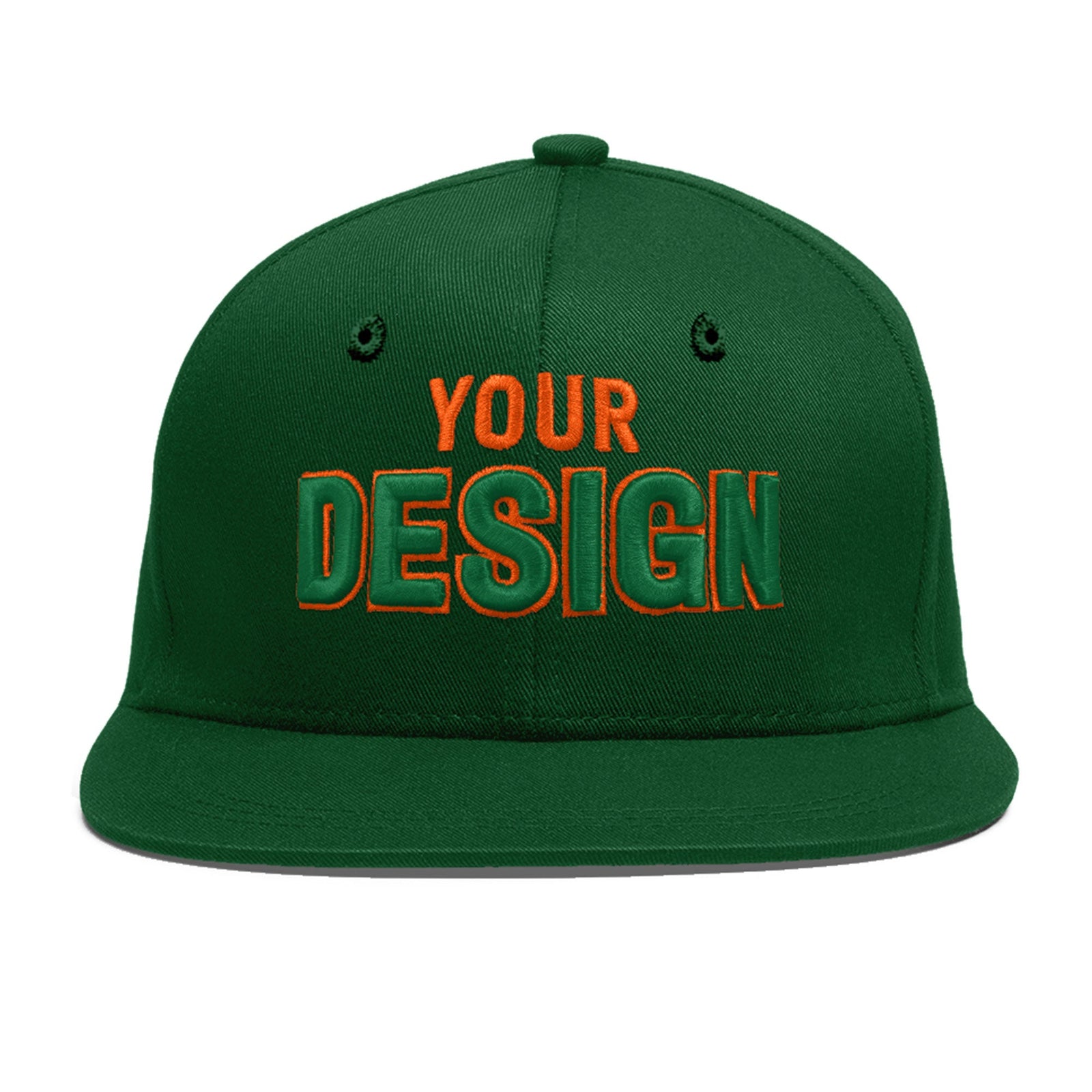 Custom Green 3D Puff Embroidery Flat Embroidery Casual Sport Baseball Cap