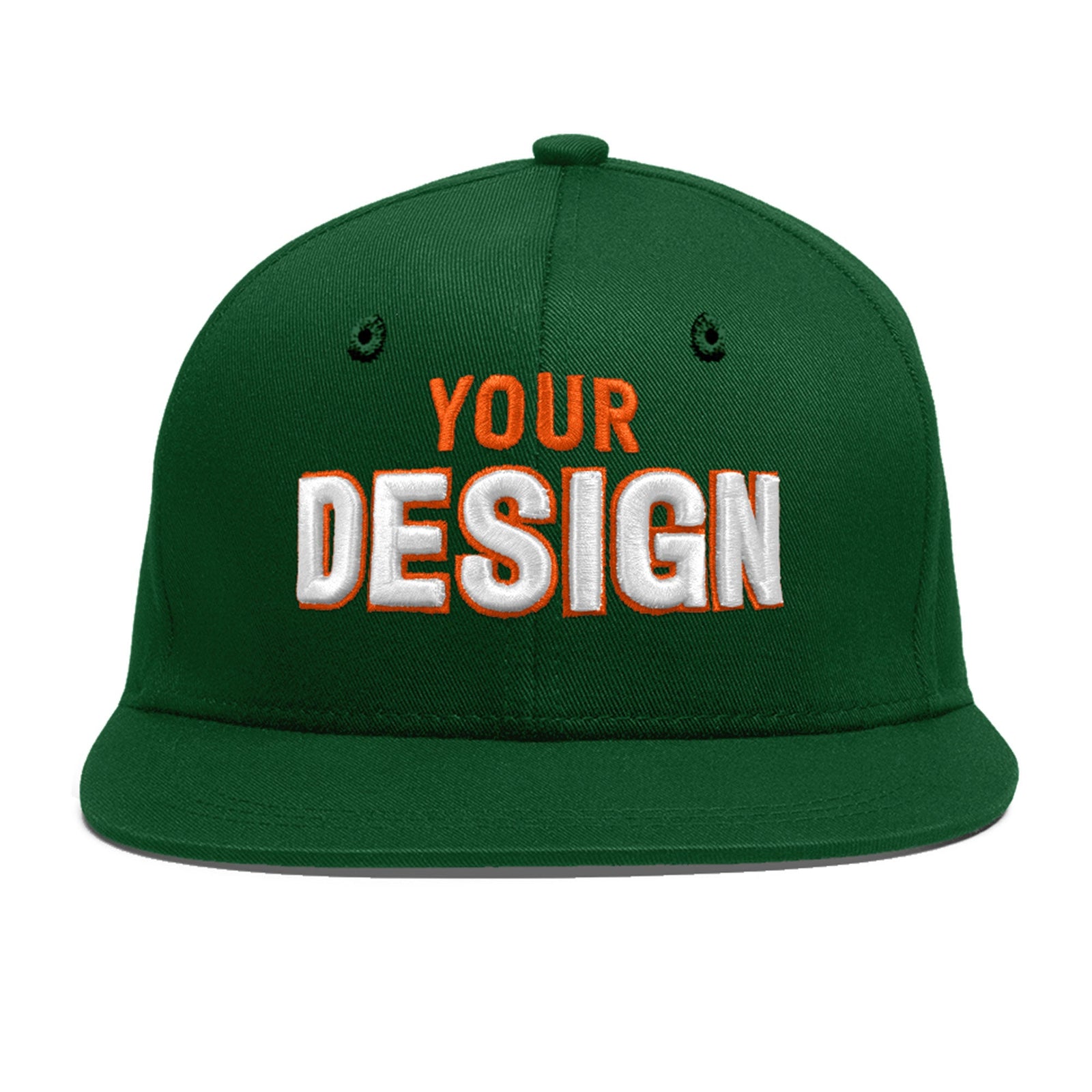 Custom Green 3D Puff Embroidery Flat Embroidery Casual Sport Baseball Cap