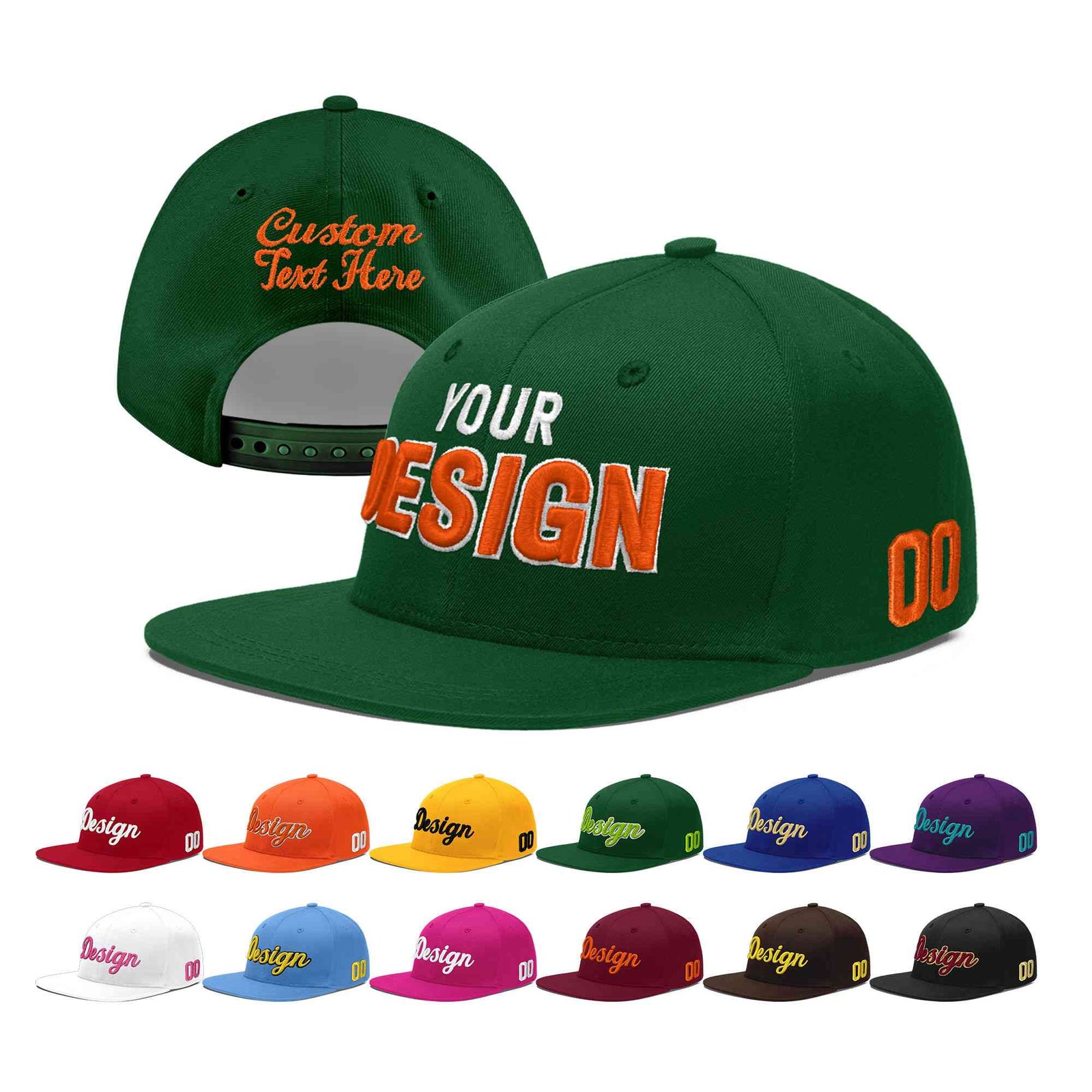 Custom Green 3D Puff Embroidery Flat Embroidery Casual Sport Baseball Cap