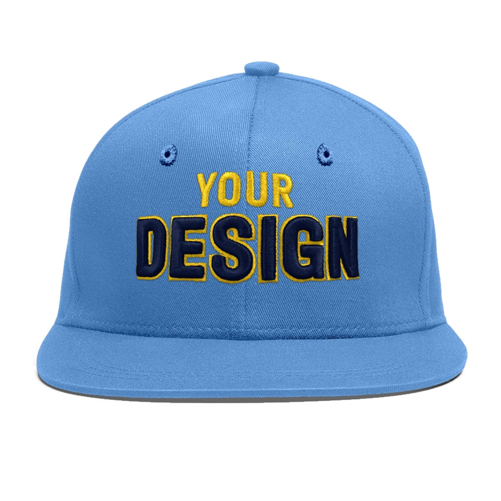 Custom Light Blue 3D Puff Embroidery Flat Embroidery Casual Sport Baseball Cap