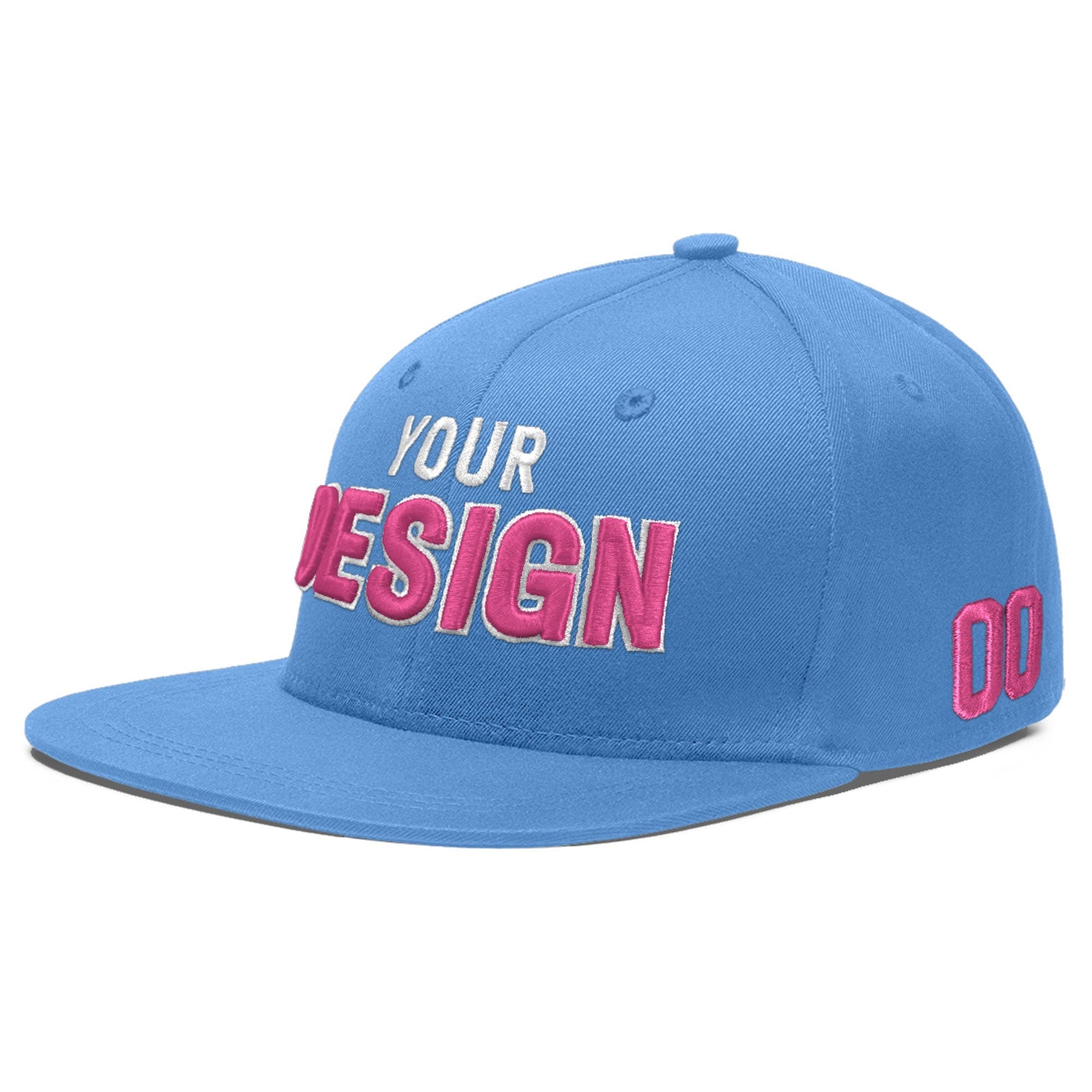 Custom Light Blue 3D Puff Embroidery Flat Embroidery Casual Sport Baseball Cap